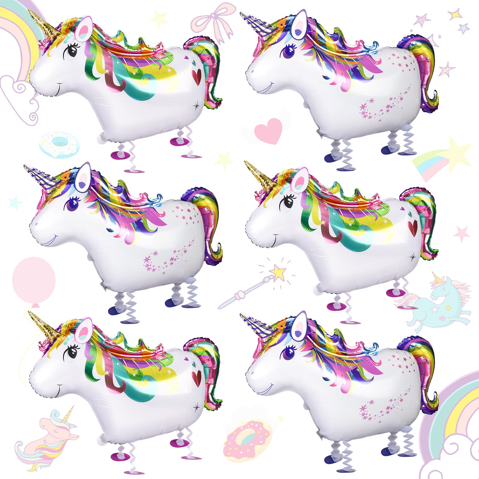 6 Pieces Unicorn Balloons Self Stand Unicorn Party Decorations Standing Balloon Unicorn Birthday Party Balloons Inflatable Standing Rainbow Unicorn Toy Novelty Unicorn Animal Balloons, 23 x 16 Inches