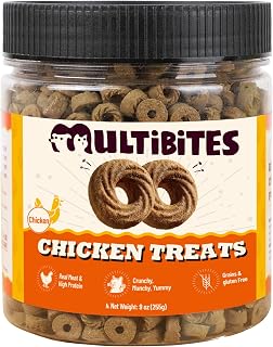 9 oz Crunchy Chicken Cat Treats - Dental Care & Training Snacks | Chicken liver salmon oil vitamin C. Crunchy texture removes plaque and tartar. High protein for muscles. Grain free.