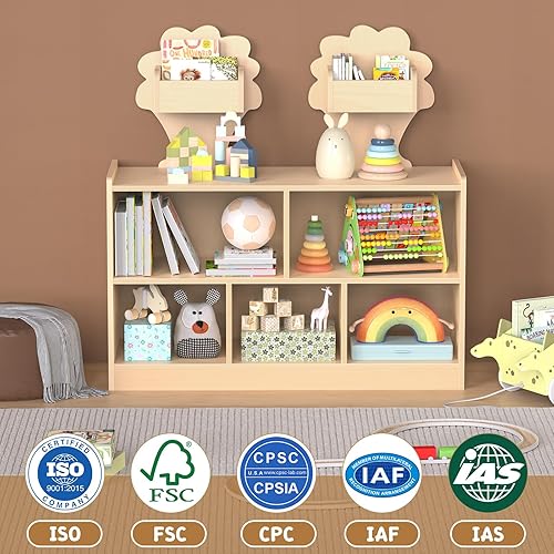 Miniatura 4 de Acenova Montessori Estante de almacenamiento de juguetes con 7 compartimentos, estantería Montessori de madera y almacenamiento de juguetes con