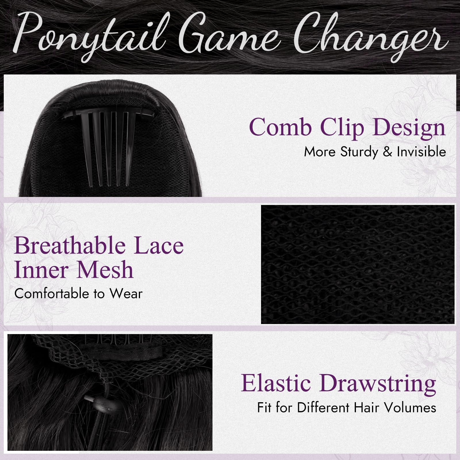 BARSDAR Black Brown Wavy Drawstring Ponytail Extension - Image 3
