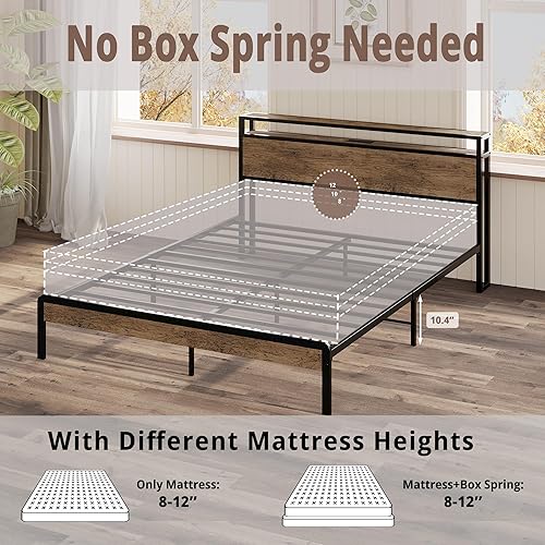 Miniatura 6 de IRONCK Base de cama, cama de plataforma con cabecera de almacenamiento de 2 niveles y tomas de corriente, estación de carga de puertos USB,