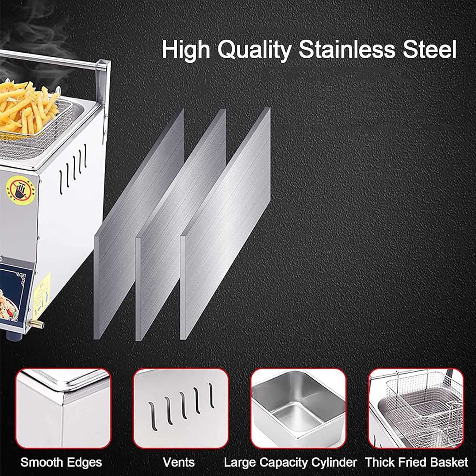 Deep Fryer Friggitrice A Gas Professionale,Friggitrice in Acciaio Inossidabile,Potenza Fuoco Regolabile,per Cestello per Ristorante Commerciale Famiglia ​Friggitrice,10L