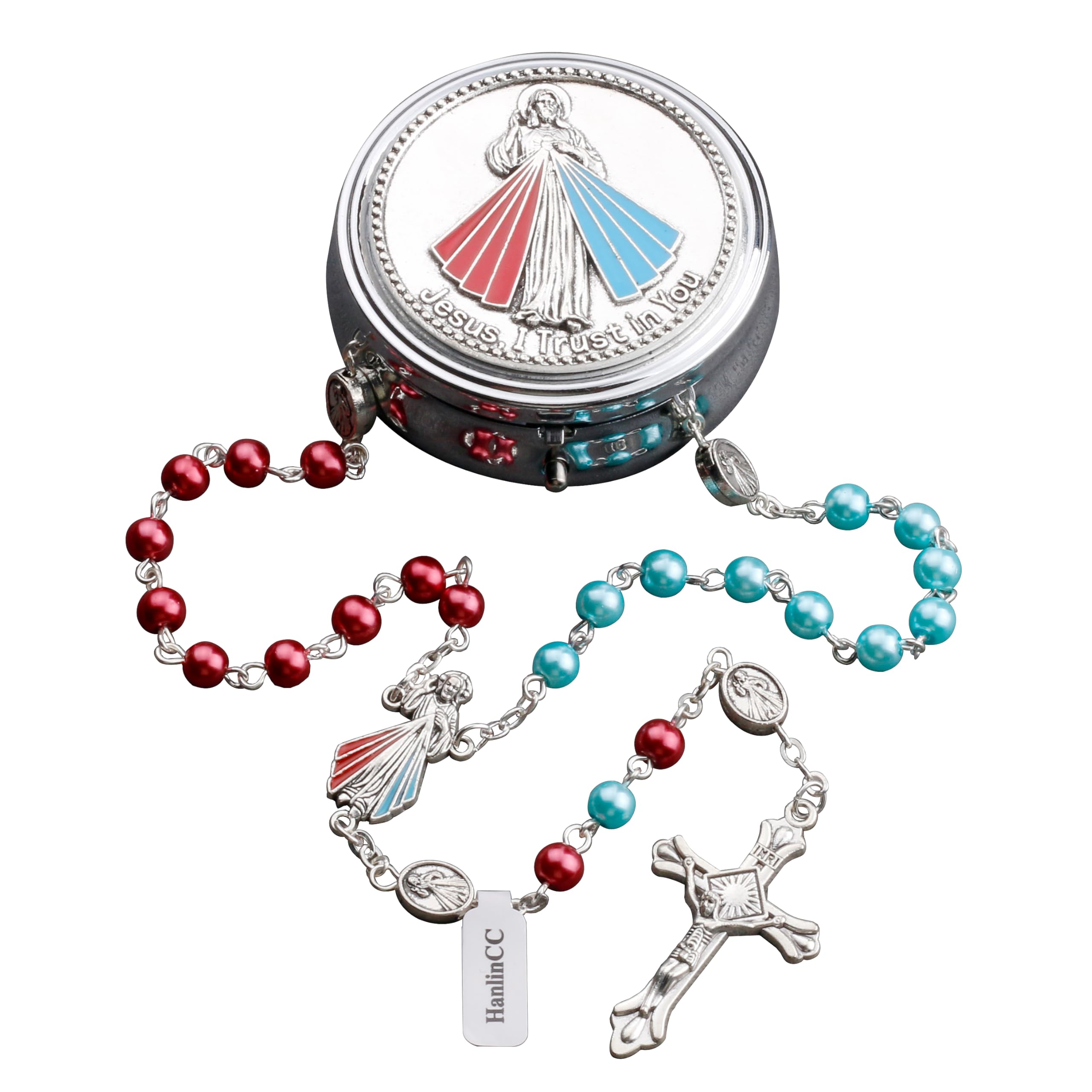 6mm Glass Pearl Beads Divine Mercy Catholic Rosary Necklace with Steel Gift Box for Men and Women-image-40