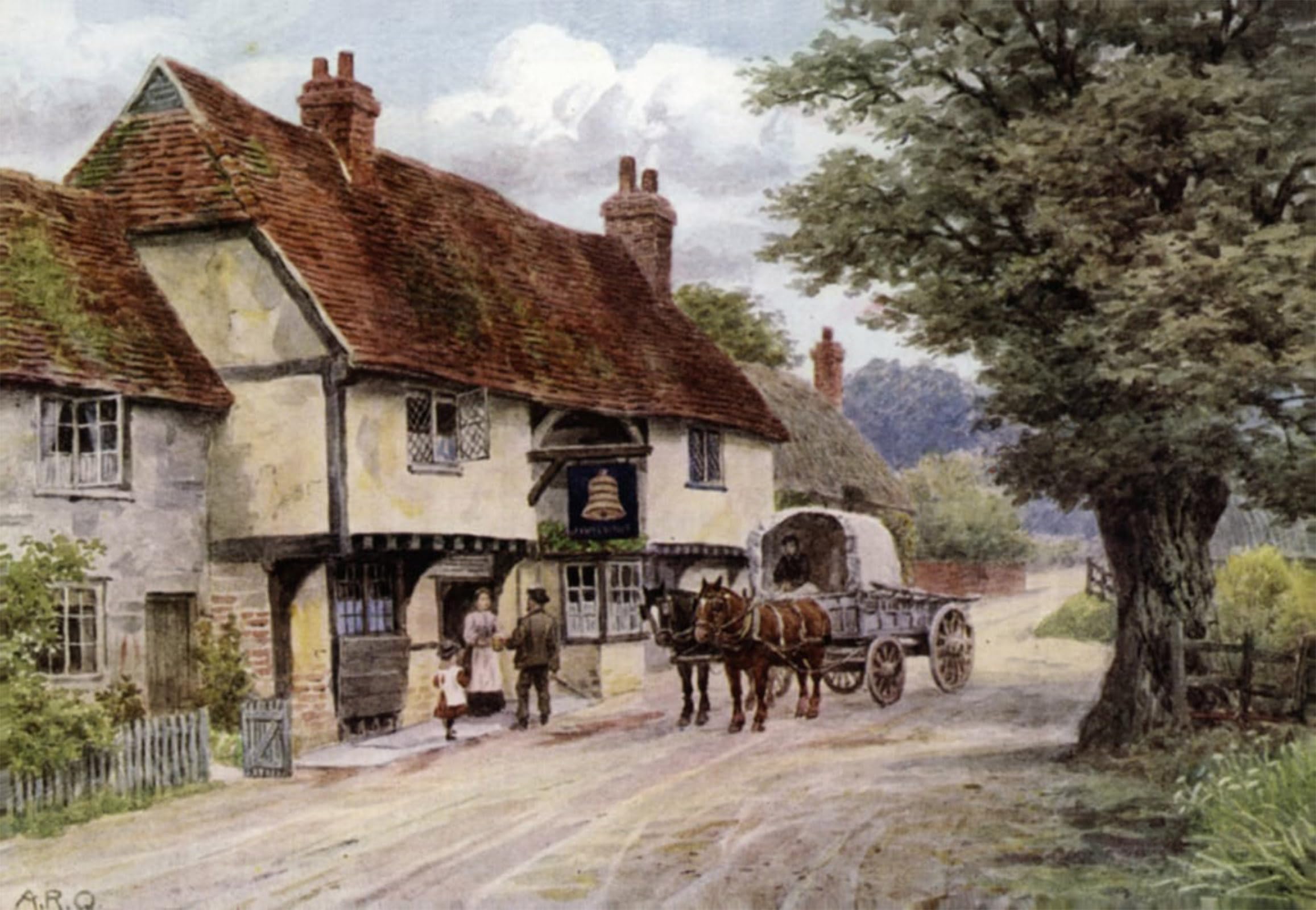 SERENDIPITP Abstract Painting Mural Print Picture Wall Decor Painting the Inn Waltham St Laurence Berkshire by Alfred Robert Quinton Vintage Wall Artwork for Home Decor 60x90cm
