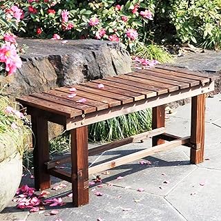 Genérico Banco de jardín Exterior Resistente a la Intemperie para Dos Personas, Banco de Comedor de Madera de 1,5 m, diseño sin Respaldo, Mueble marrón Impermeable para Porche y Patio.