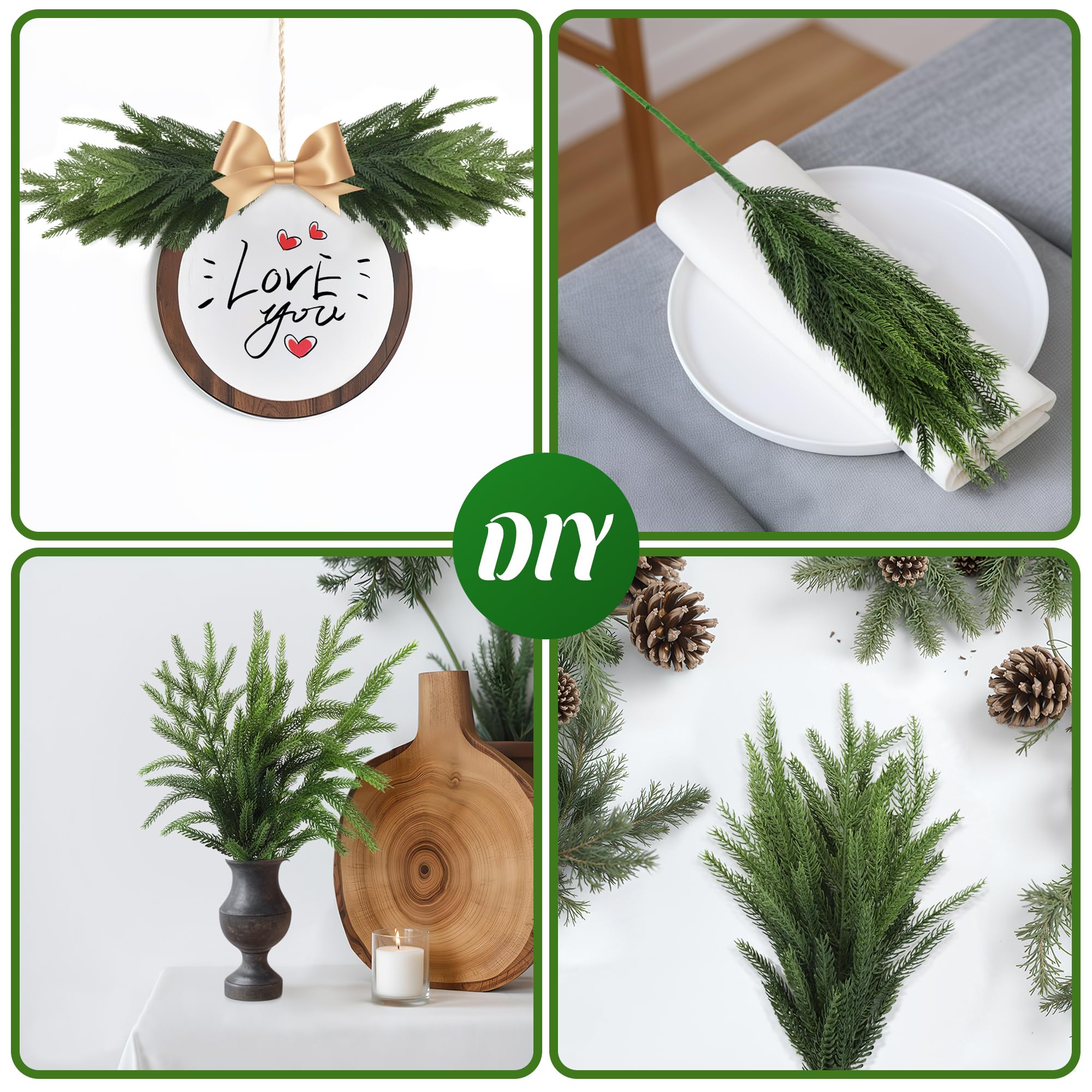 WeGuard Künstliche Norfolk-Kieferzweige fühlen sich echt an, 45,7 cm, künstlicher Zedernstiel, künstliche Weihnachtsgrün-Picker für Vasen, DIY-Girlande, Kranz, Weihnachtsdekoration, Heimdekoration, 32
