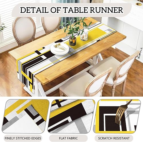 Miniatura 4 de MCALK Juego de 4 fundas para sillas de color amarillo abstracto y camino de mesa, fundas elásticas para sillas amarillas para cocina, protector de