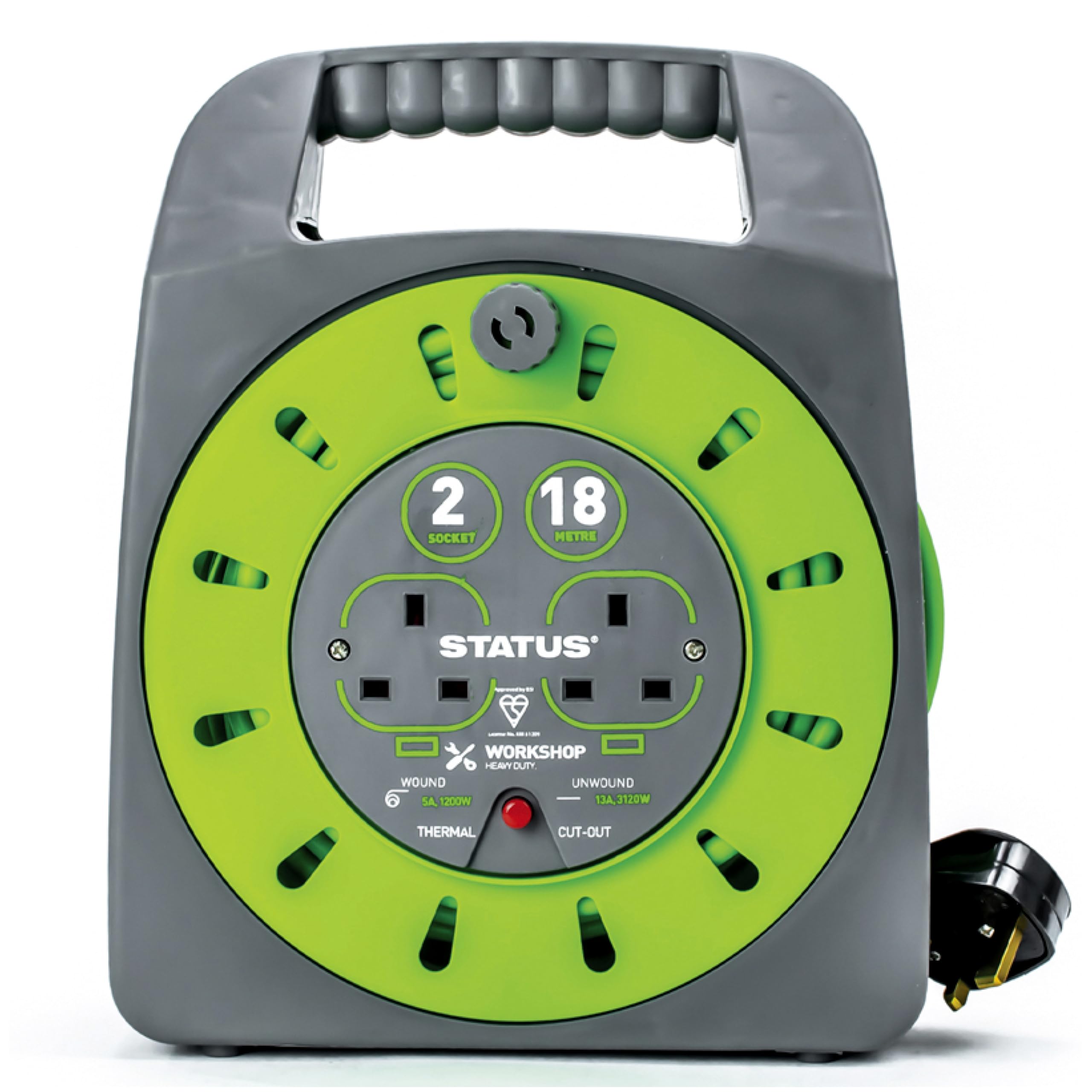 IONOS 2 Socket Cable Reel, 10m, Green Extension Lead, 13A with Thermal Cut Out, Heavy Duty Outdoor Extension Lead (ION13A10MCR6) — view 16