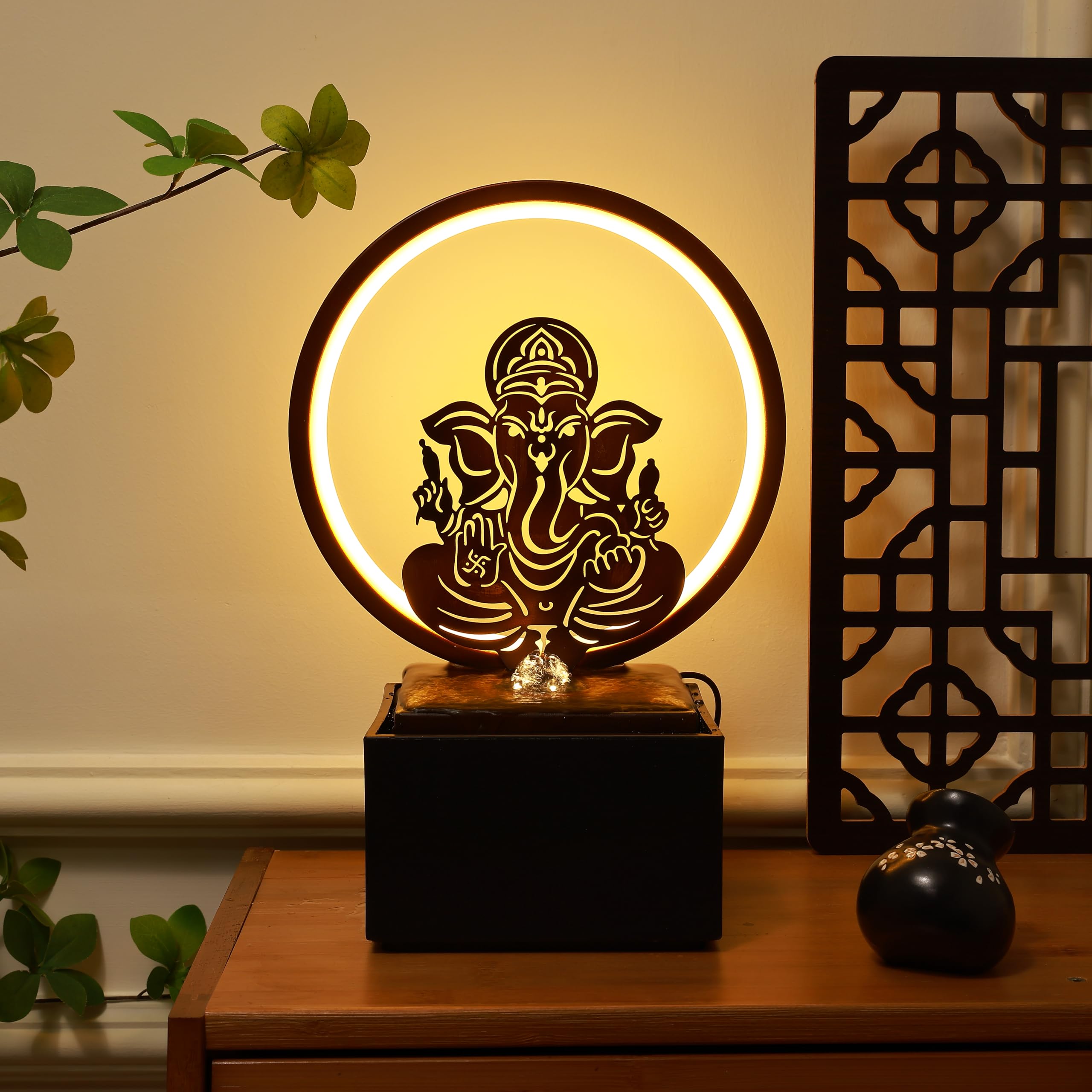 HOME ELEMENTS Lord Ganesha Tabletop Water Fountain with Ring Light Indoor Decorative Showpiece Fountain for Living Room Office Housewarming Gift Zen Meditation Water Fountain (FT-017)-image-47
