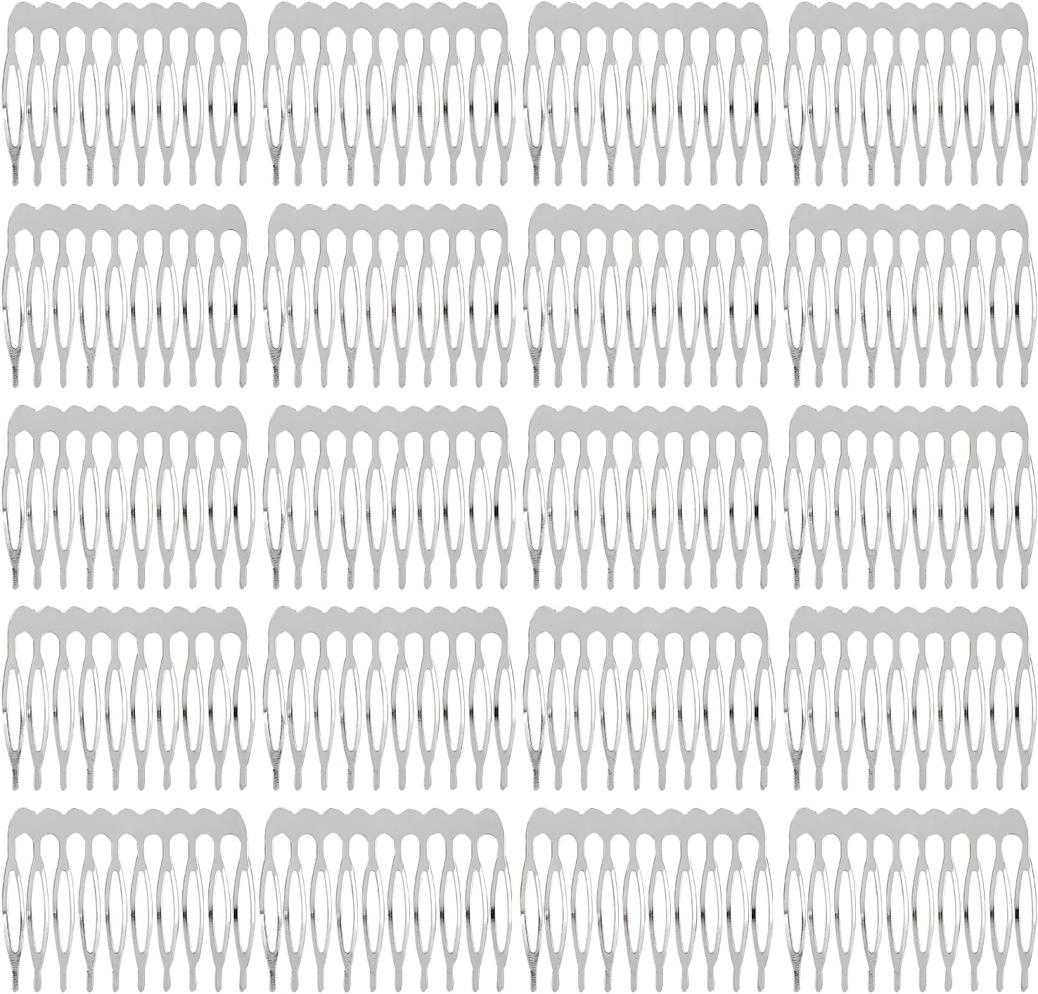 Lawie 20 Pack Bulk 10 Teeth Silver Metal Side Hair Combs Plain Blank Crafting DIY Wire Slide Combs Wedding Bridal Veil Combs Decorative Crowns Headpiece French Twist Clip Hair Accessories for Women
