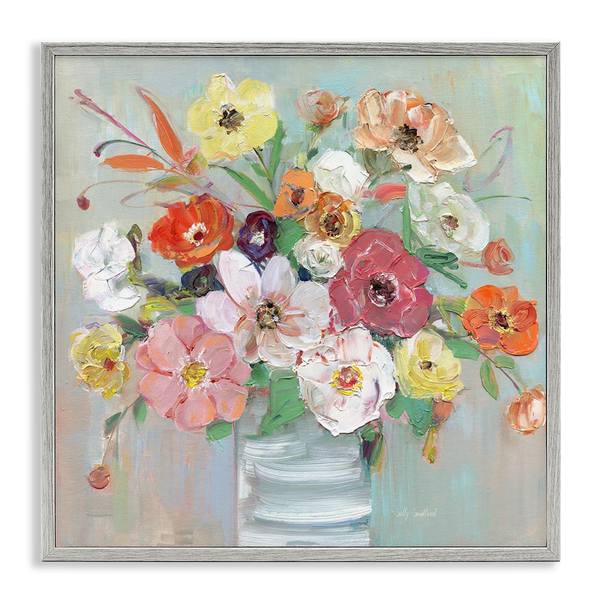 Stupell Industries Farmhouse Gray (Textured) 'Energetic Blossom Bouquet'| Framed Giclee Art