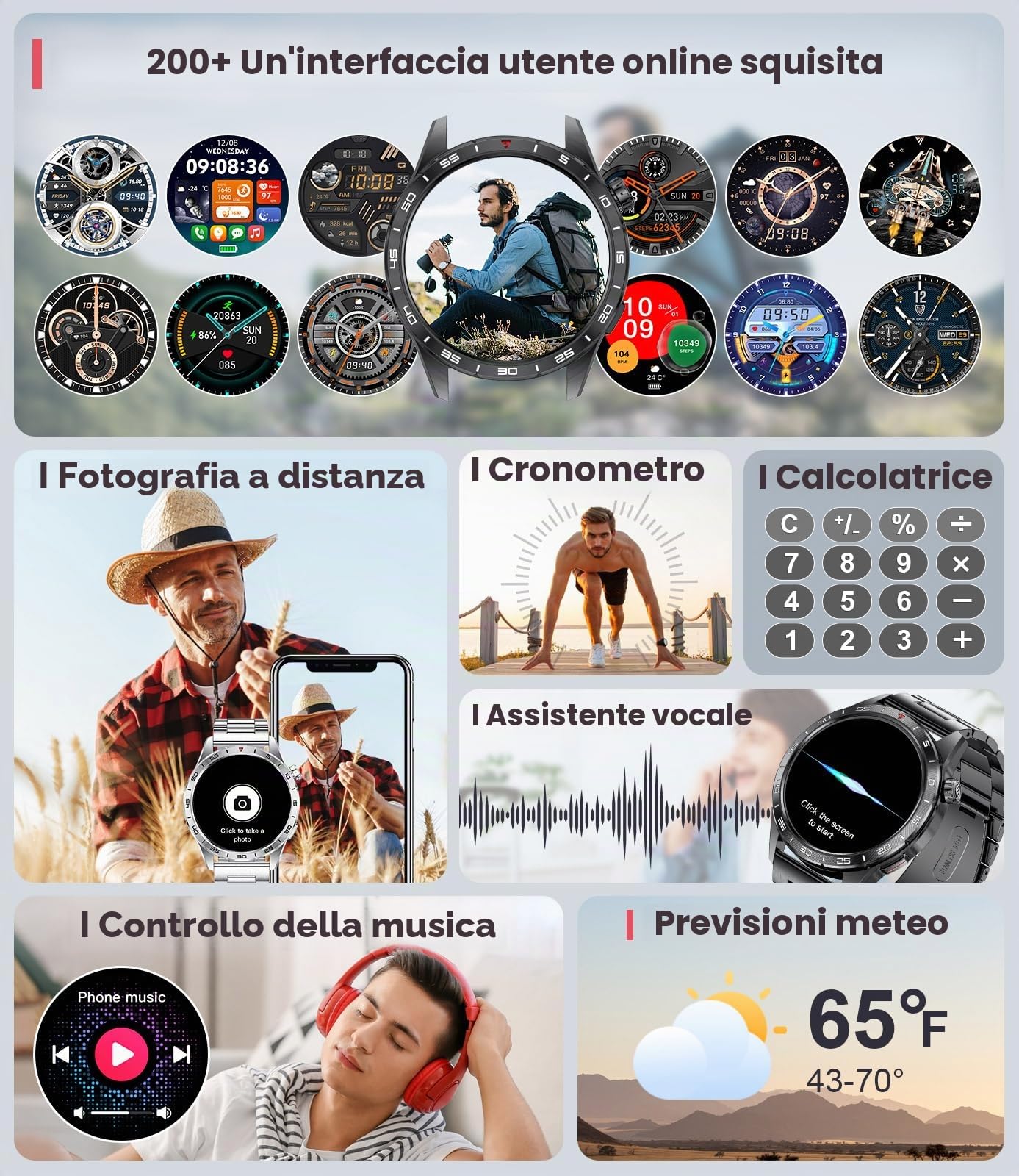 Orologio da uomo con chiamate Bluetooth, 1.43'' HD Amoled schermo Smartwatch con frequenza cardiaca/sonno, IP68 impermeabile orologio fitness con 120 modalità sportive, 3 braccialetto(metallo/pelle