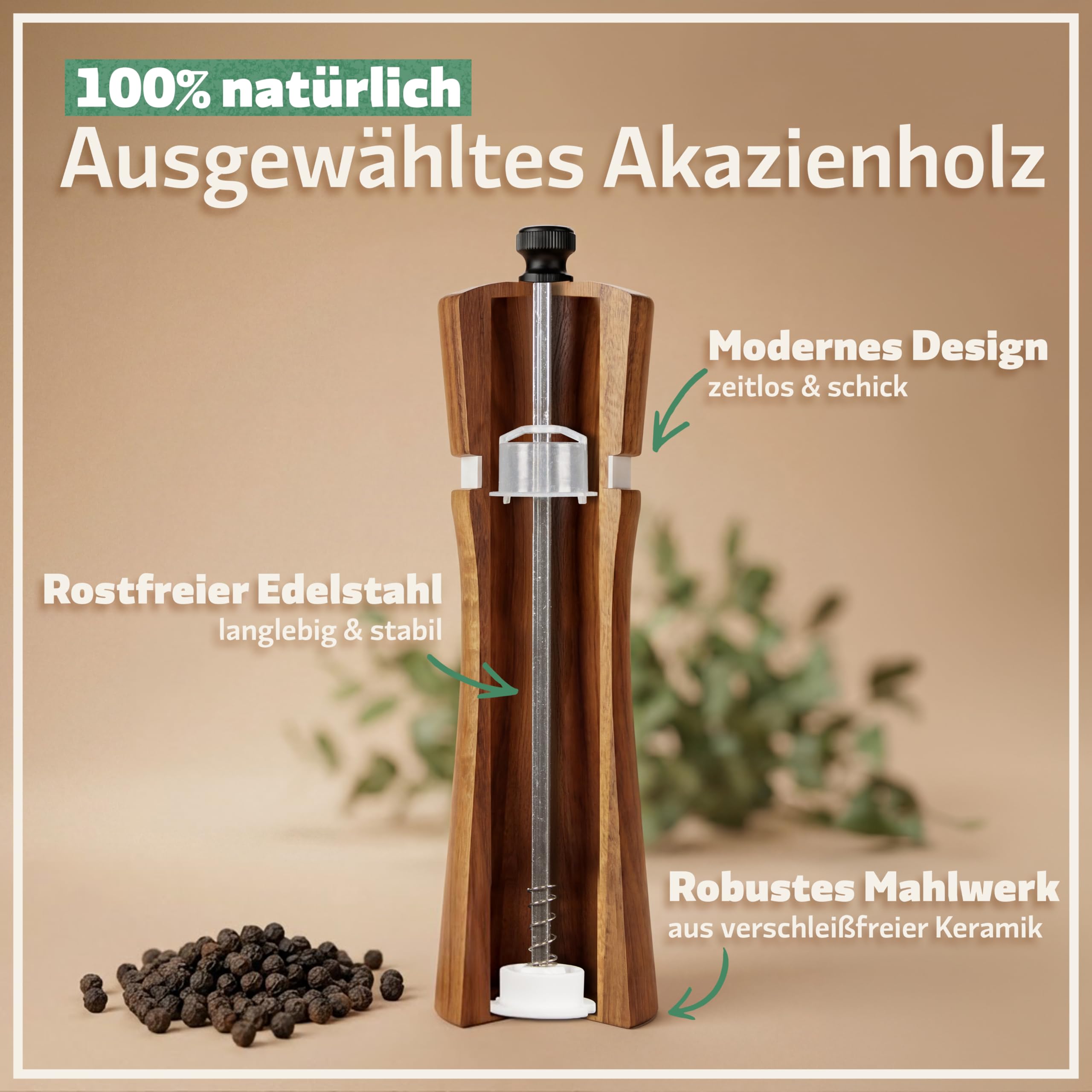 Bambuna Holzbackform Set mit Salz- & Pfeffermühle – Brotbackform für Sauerteig & Artisan Brot + Gewürzmühlen Set – Brot backen Zubehör Küche Geschenk Set
