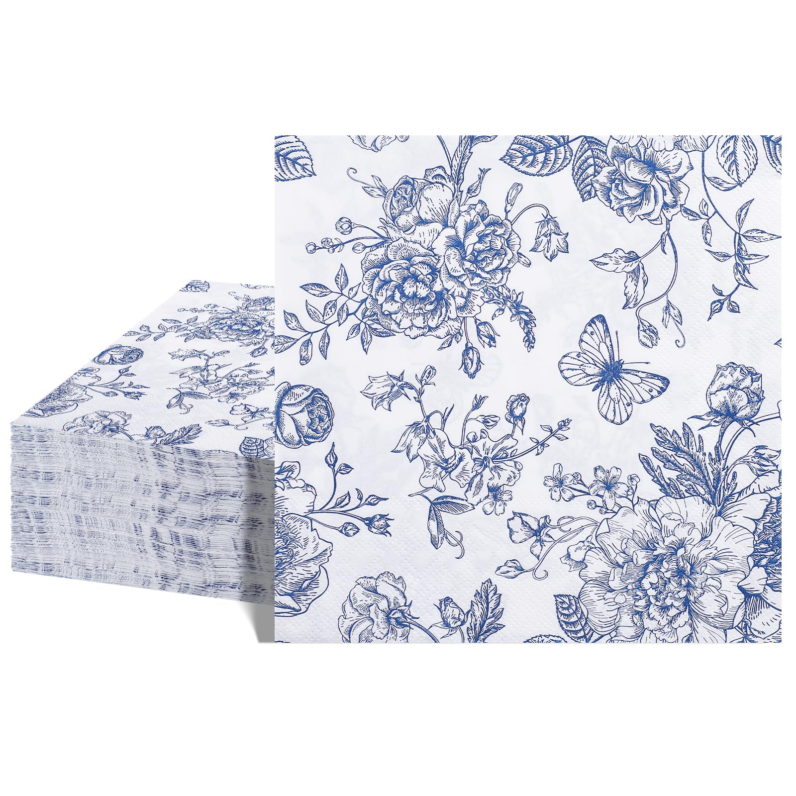 40 Blaue Blumen Cocktailservietten, 16,5 Cm Party Papierserviette | Weich & Saugfähig, Für Brautparty, Babyparty, Geburtstag, Tea Party