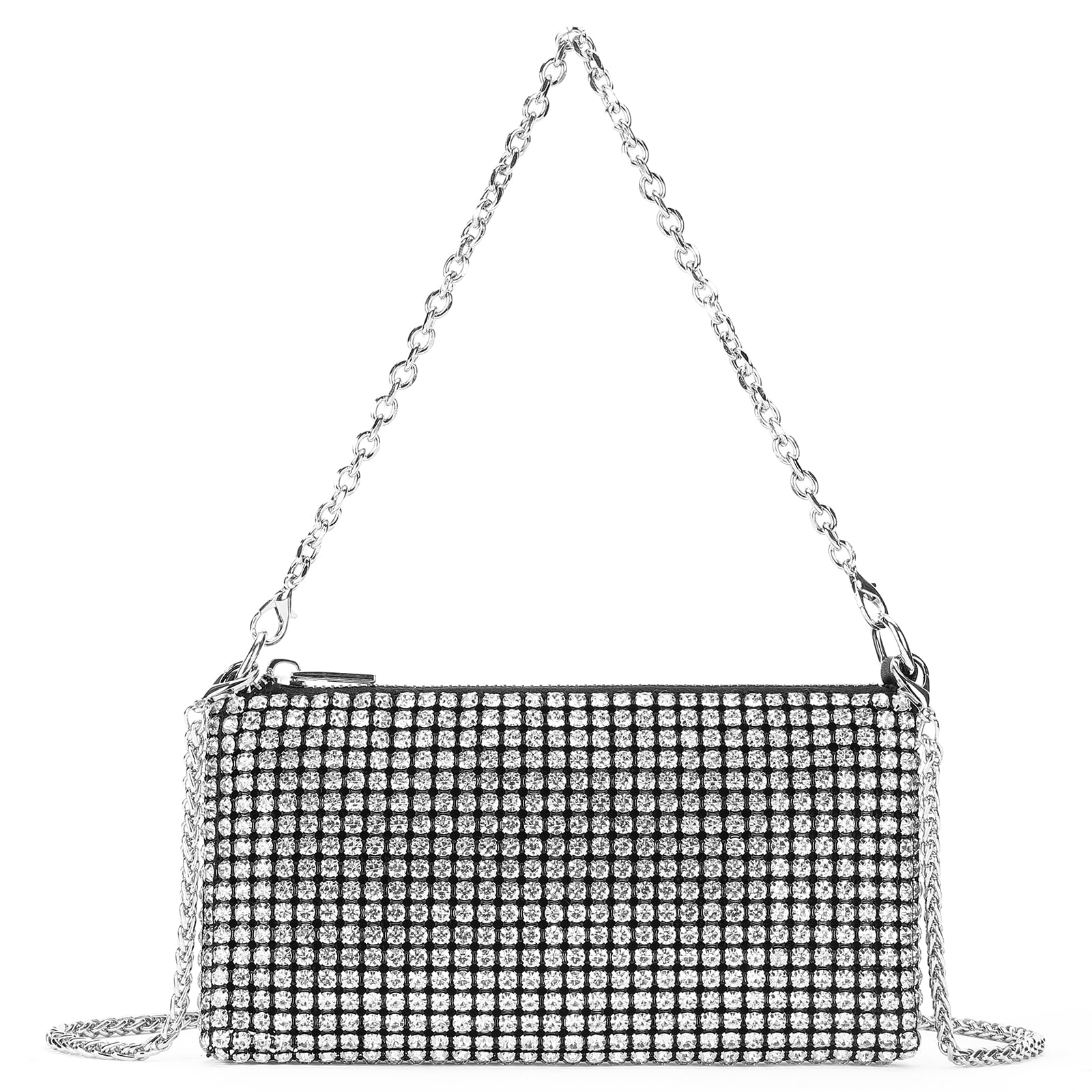 RNIEGA Rhinestone Clutch Purses for Women Large Capacity Evening Bag with Detachable Chain for Wedding, Prom, Parties