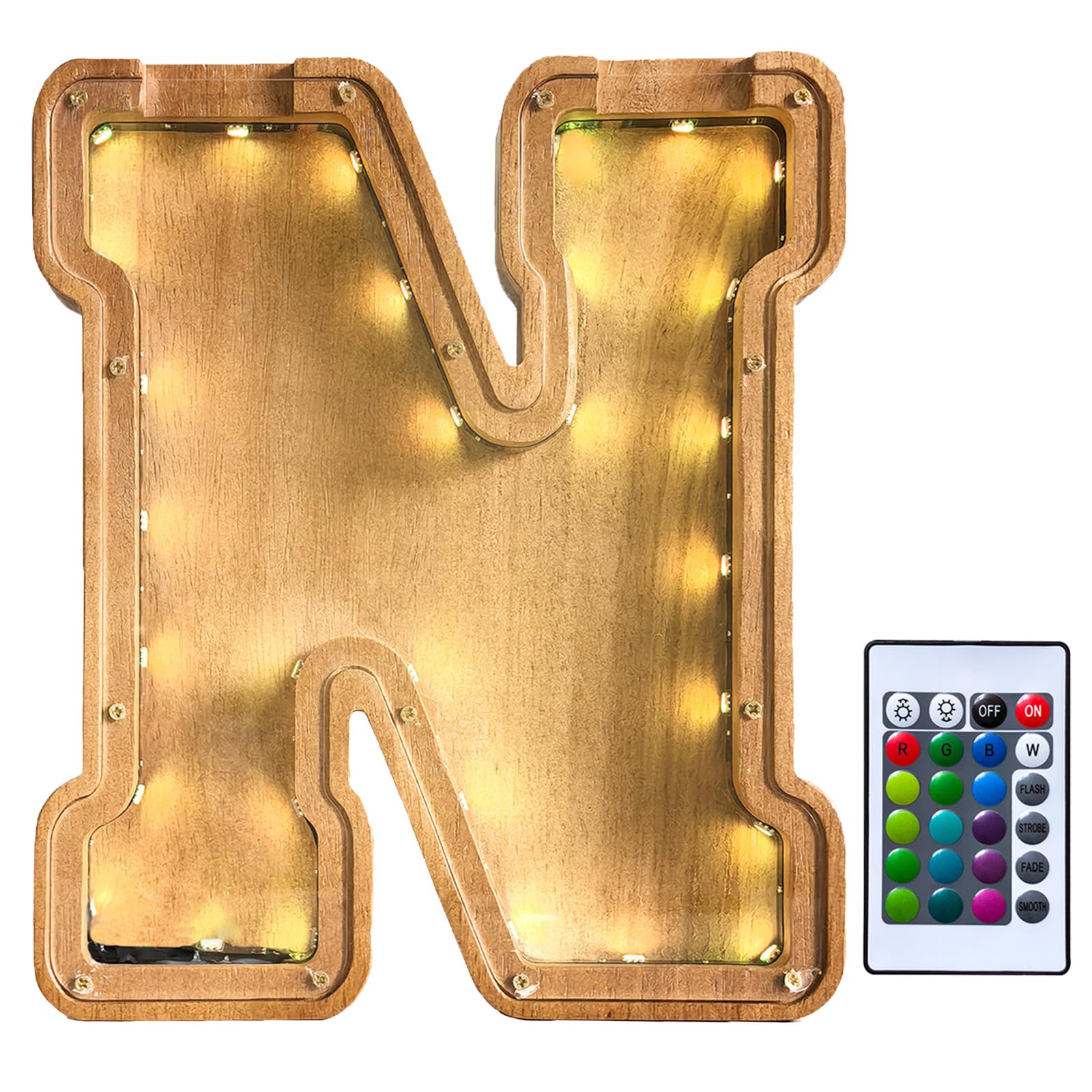 Wooden Letter Piggy Bank for Kids,9inch Kids Money Bank with LED Lights, Alphabet Coin Jar(A-Z), Birthday Gift for Kids, Toys for Boys and Girls(N)