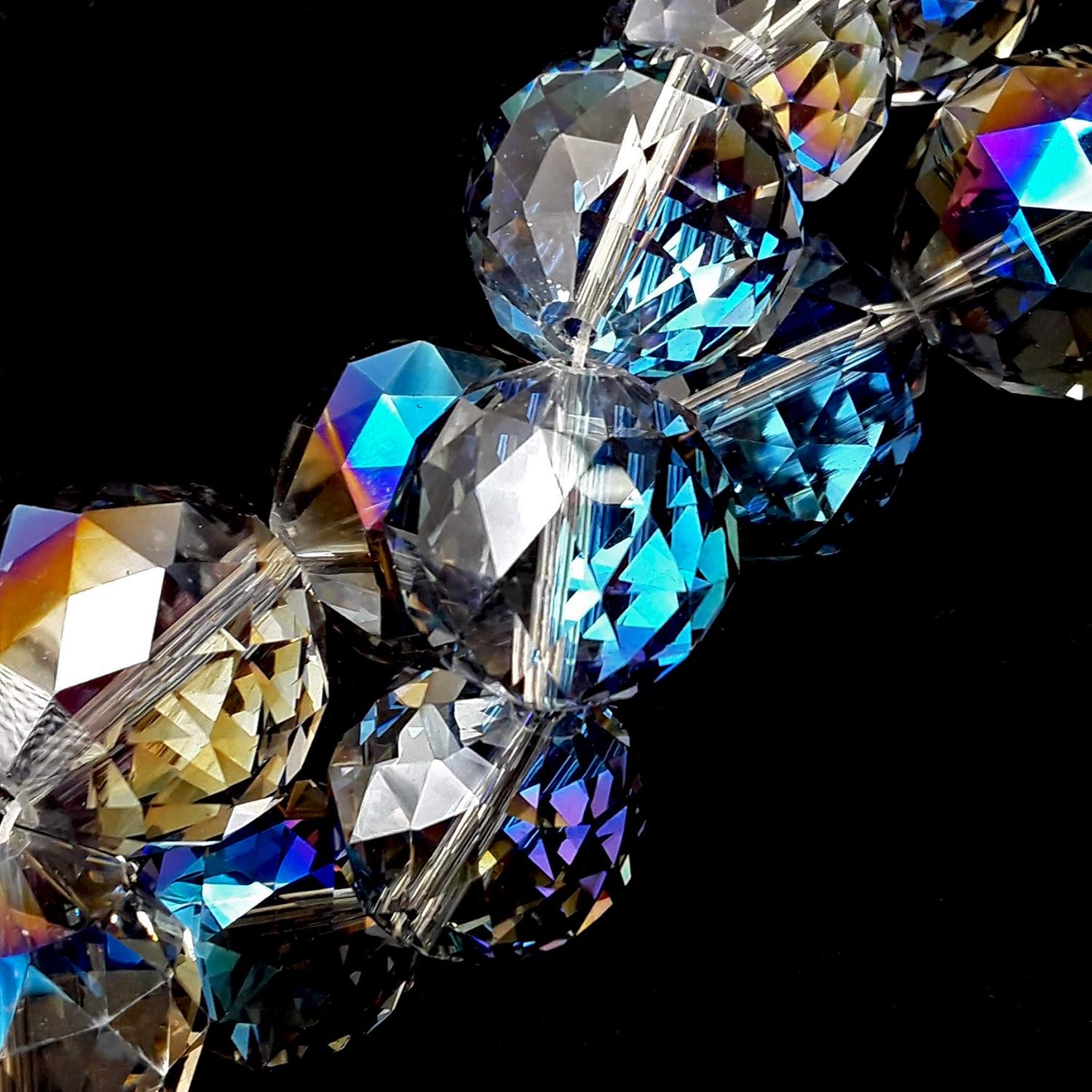 JM Design 30mm Glass Crystal Beads, Blue Purple, 7pcs/Strand for Chandelier