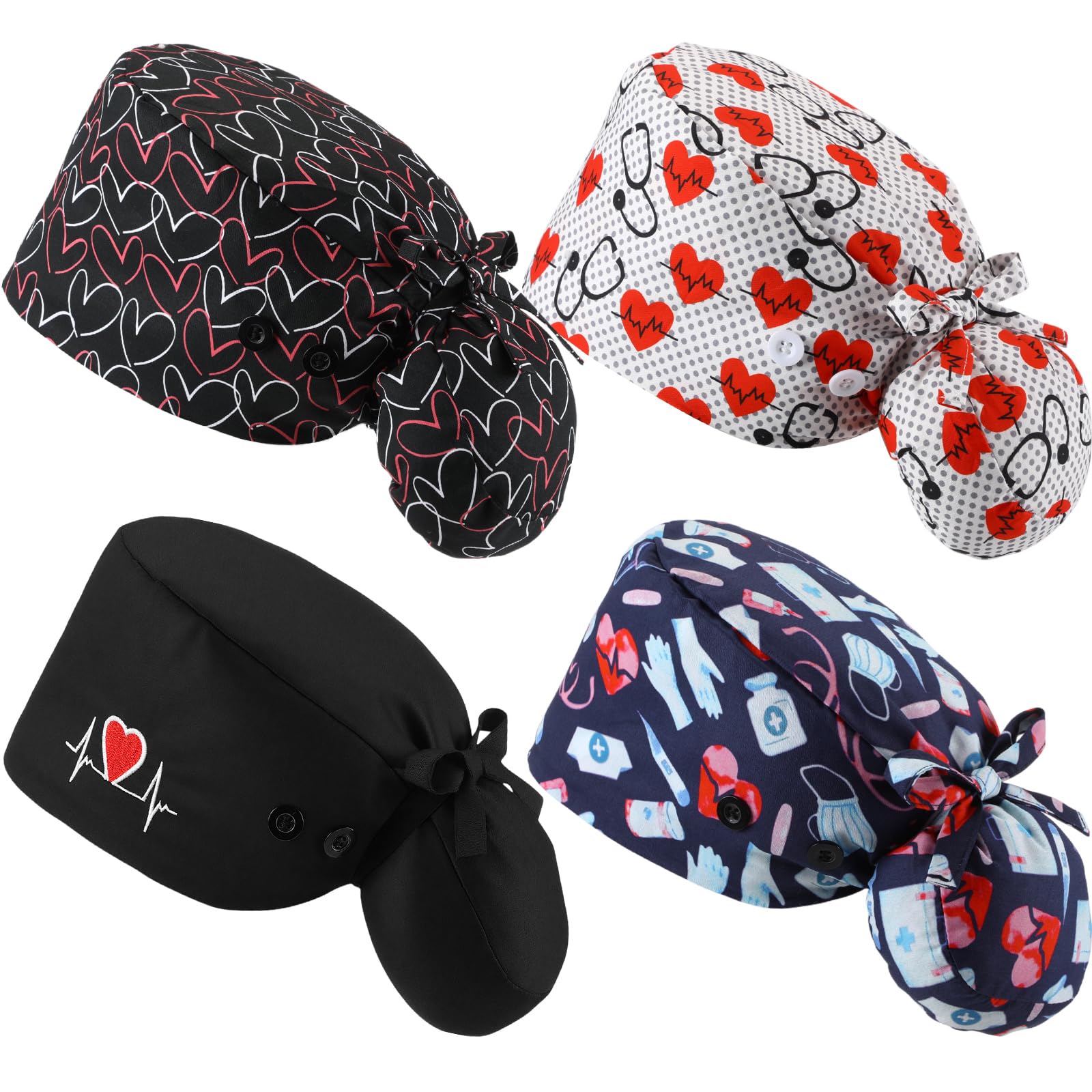 Unittype 4 Pcs Nurse Scrub Caps Women