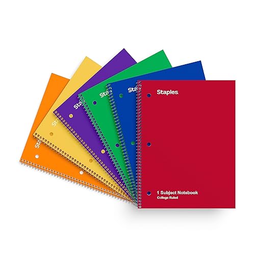 Staples Cuadernos de 1 materia, 8 x 10.5 pulgadas, con rayas universitarias, 70 hojas, paquete de 6 (ST58376C)