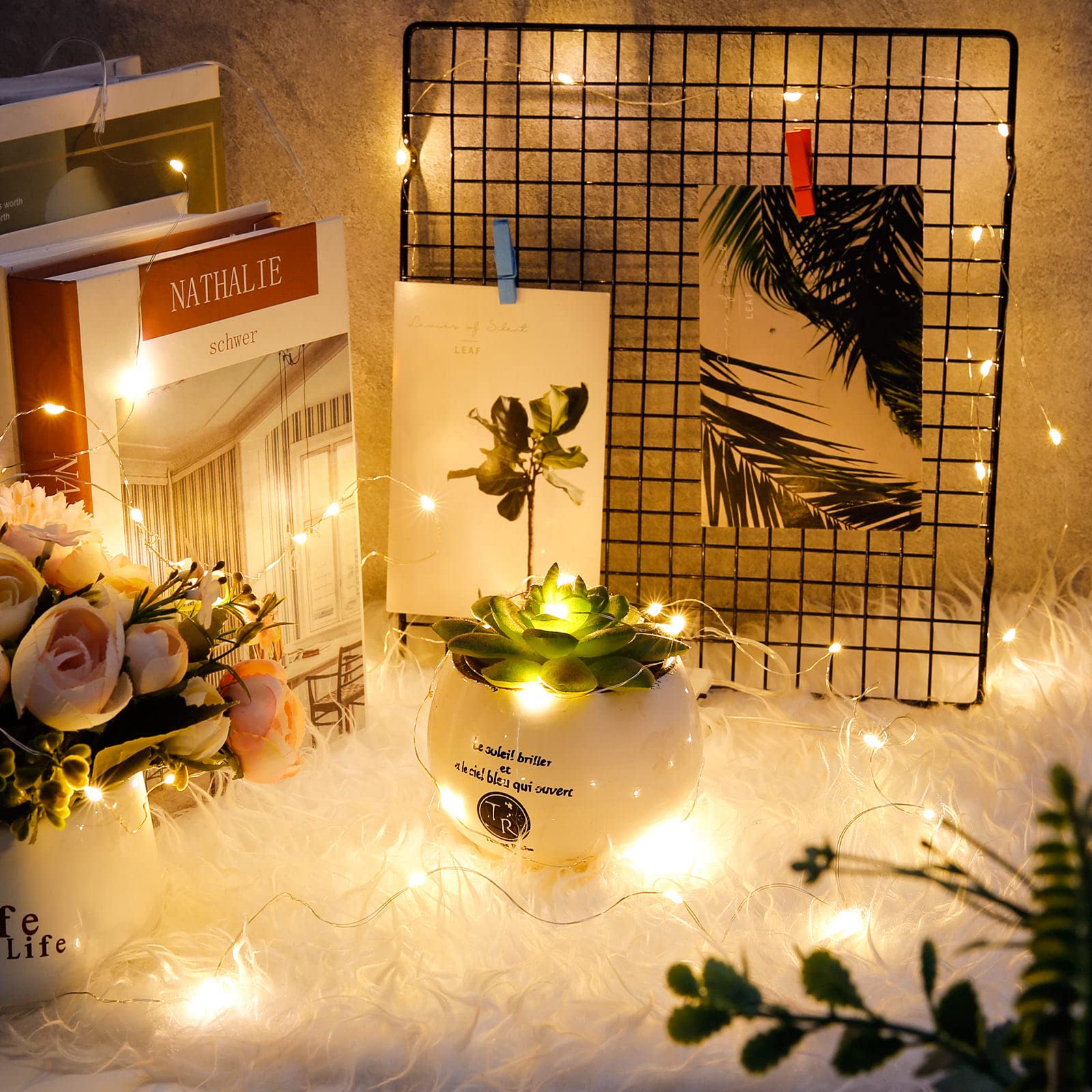 Yhsioaklo LED Lichterkette 1m - 10 LEDs Mit Batterie, Warmer Kupferdraht Für Deko