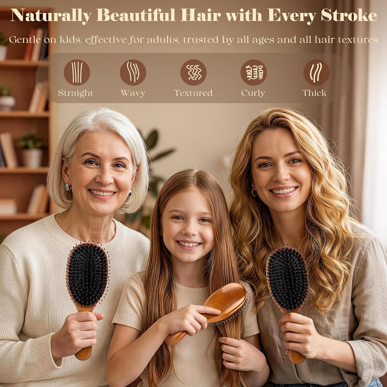 Boar Bristle Hair Brush Since 1965 British Craftsmanship Handmade | Natural Wood Slick Back Hairbrush, Gentle Detangling Women Men Kids Curly Thick Fine Frizzy Hair, Smoothing Styling Brush