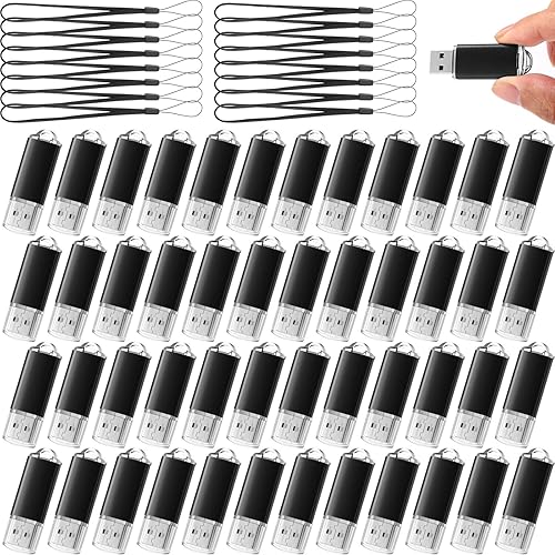 Miniatura 7 de Hoteam 50 unidades flash USB 2.0 a granel, unidad USB portátil con 50 cordones negros, cubierta protectora USB unidades flash para almacenamiento de