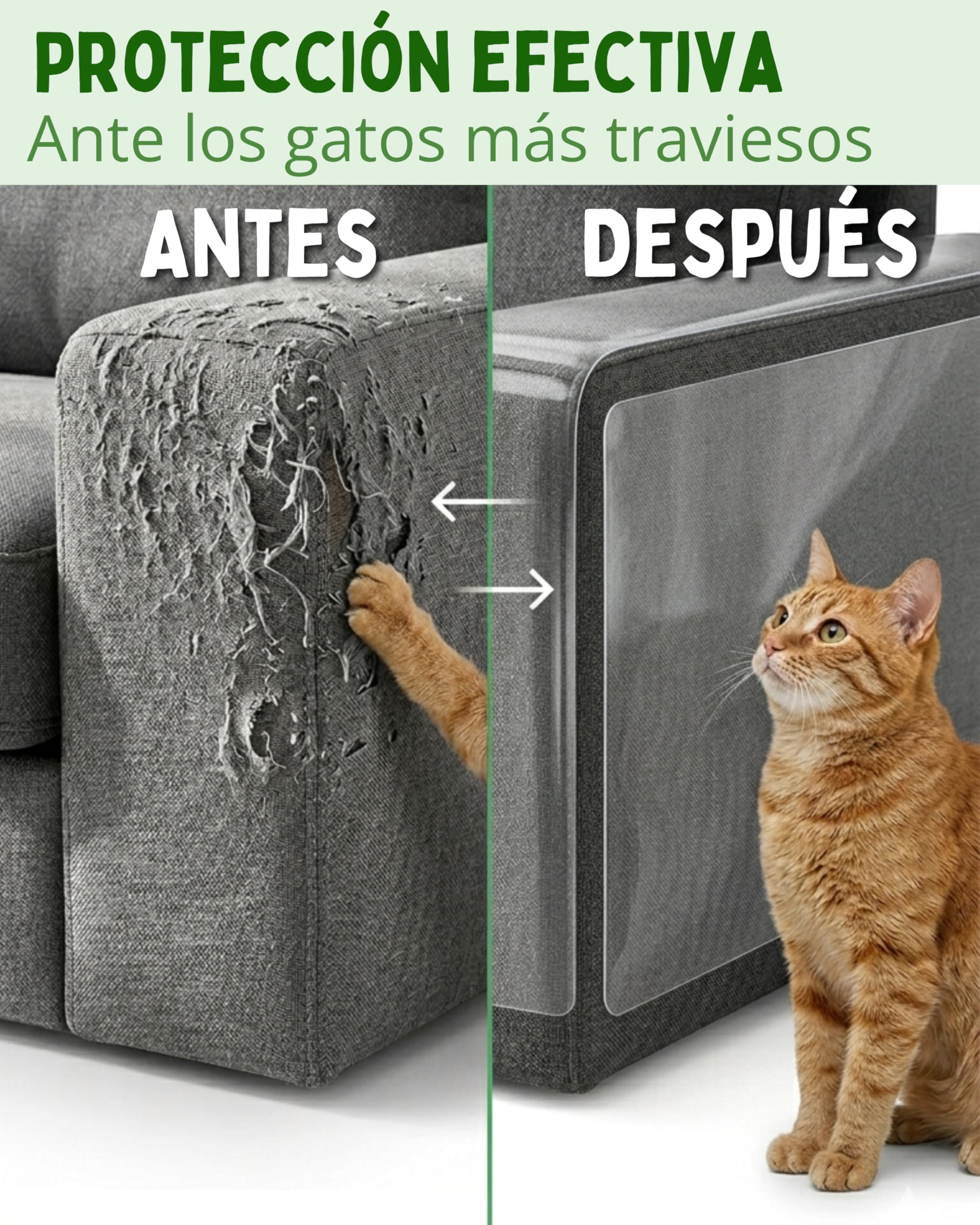 Protector Sofa Gatos Arañazos 40cm x 5m - Plastico Adhesivo Antiarañazos para Sofa y Puertas, Protector Transparente para Gatos y Perros, Fácil de Instalar
