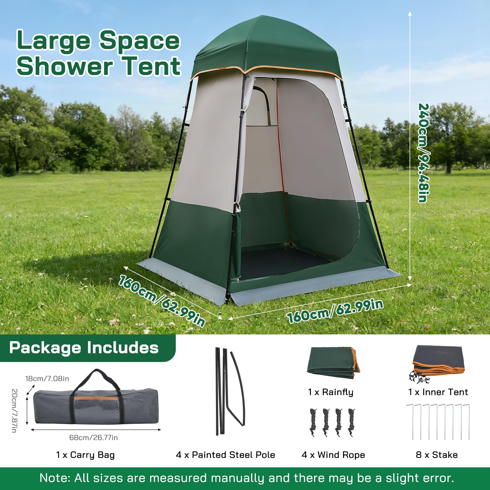 Tente de Douche de Camping 2 Personnes,Tente de Douche Protection de la Vie Privée,UPF50+ Tente de Camping 160 x 160 x 240cm Toutes Saisons pour l'extérieur, la Plage, la pêche, la Douche... | Pop Up, 4 saisons, imperméable et coupe-vent, UPF50+, portable