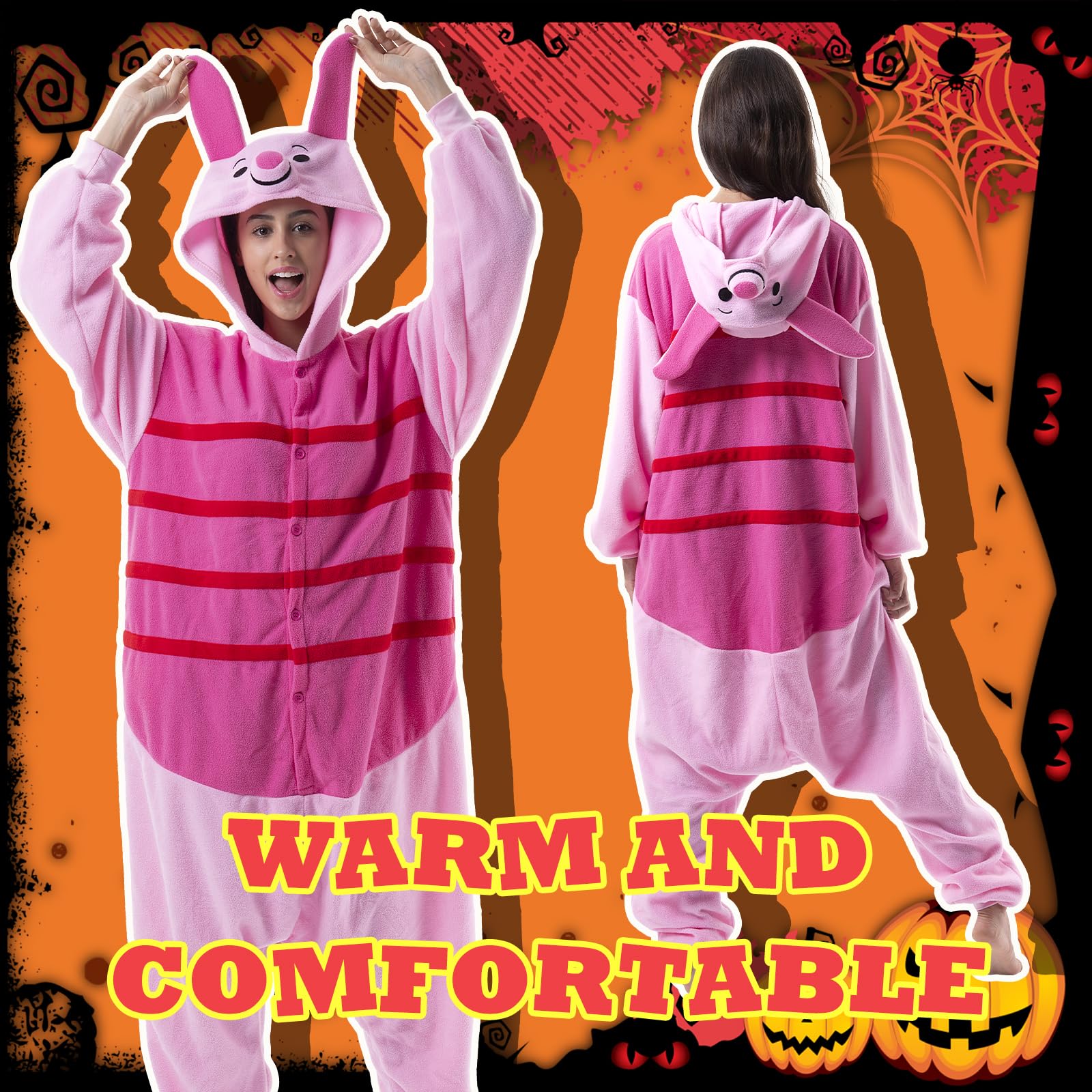 Beauty Shine Unisex Adult Onesie One Piece Pajamas Cosplay Cartoon Costume Halloween Christmas Sleepwear Jumpsuit Homewear: Large Piglet