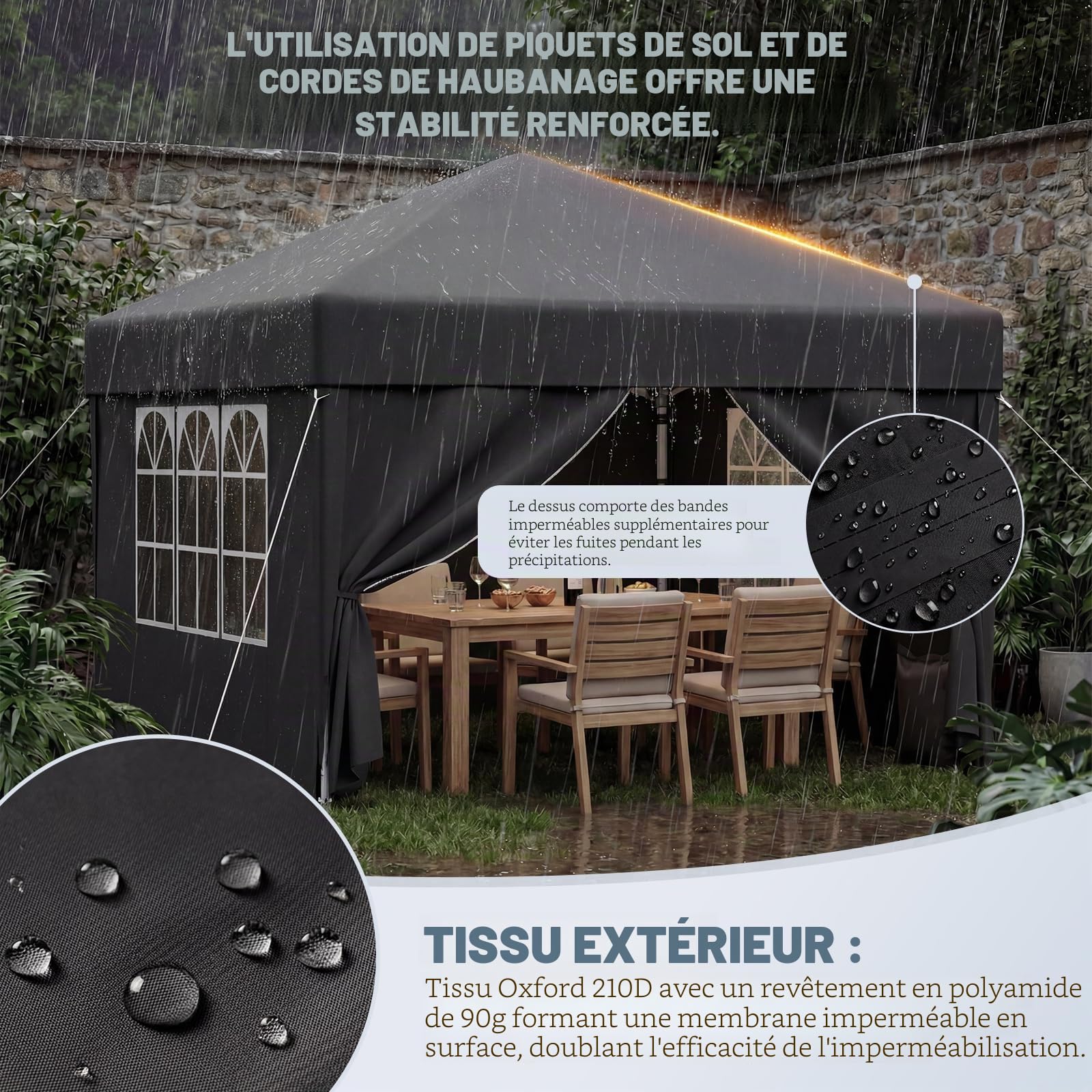 JUMMICO Tonnelle Pavillon Pliable 3x3m à Montage Rapide｜Assemblage en 5 Minutes｜Hauteur Réglable & 10cm Plus Haut｜Stable au Vent & Imperméable｜pour Jardin, Camping & Fêtes Gris