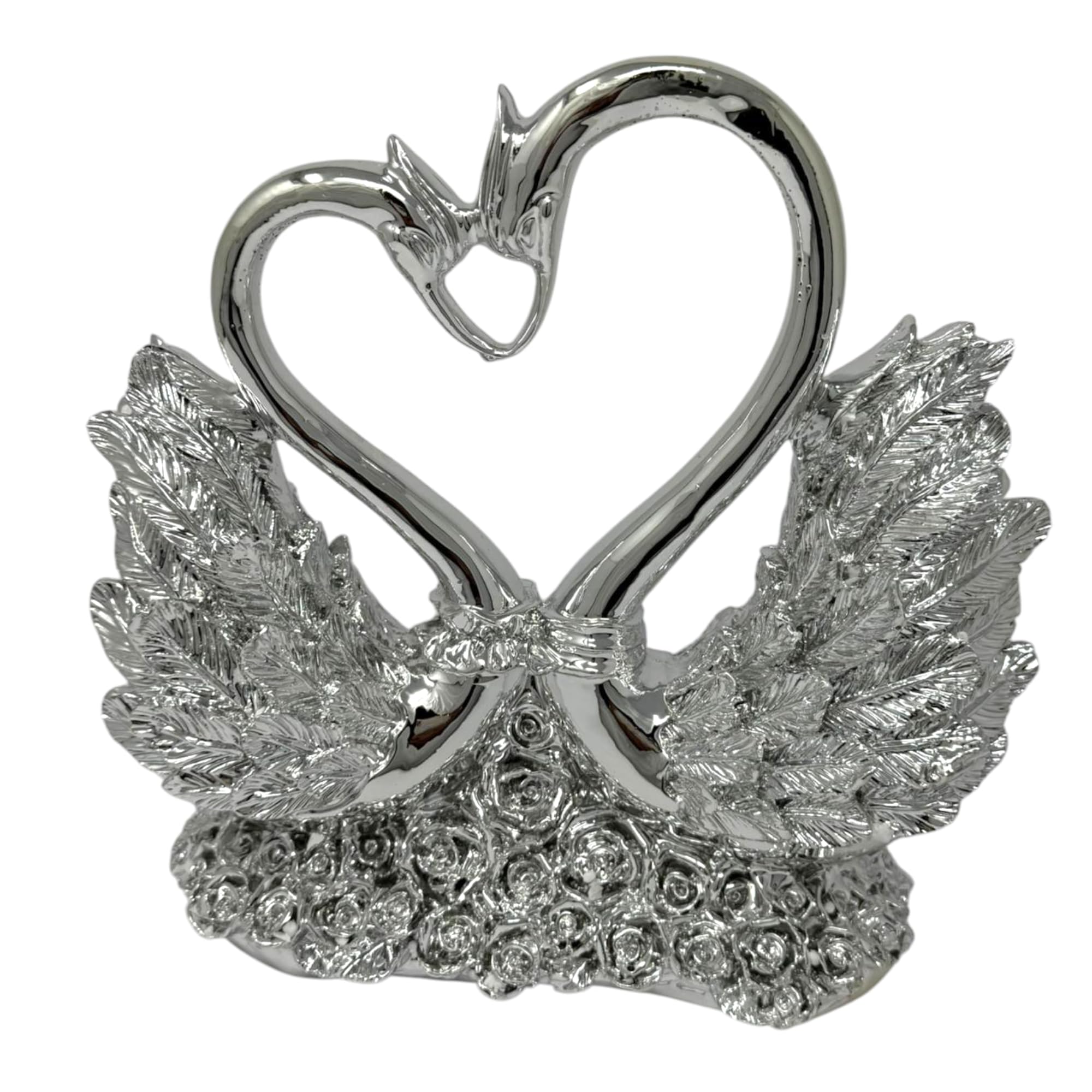 JAYOGLA Silver Swan Couple Heart Ornament – Elegant Romantic Figurine for Wedding, Anniversary, and Home Décor