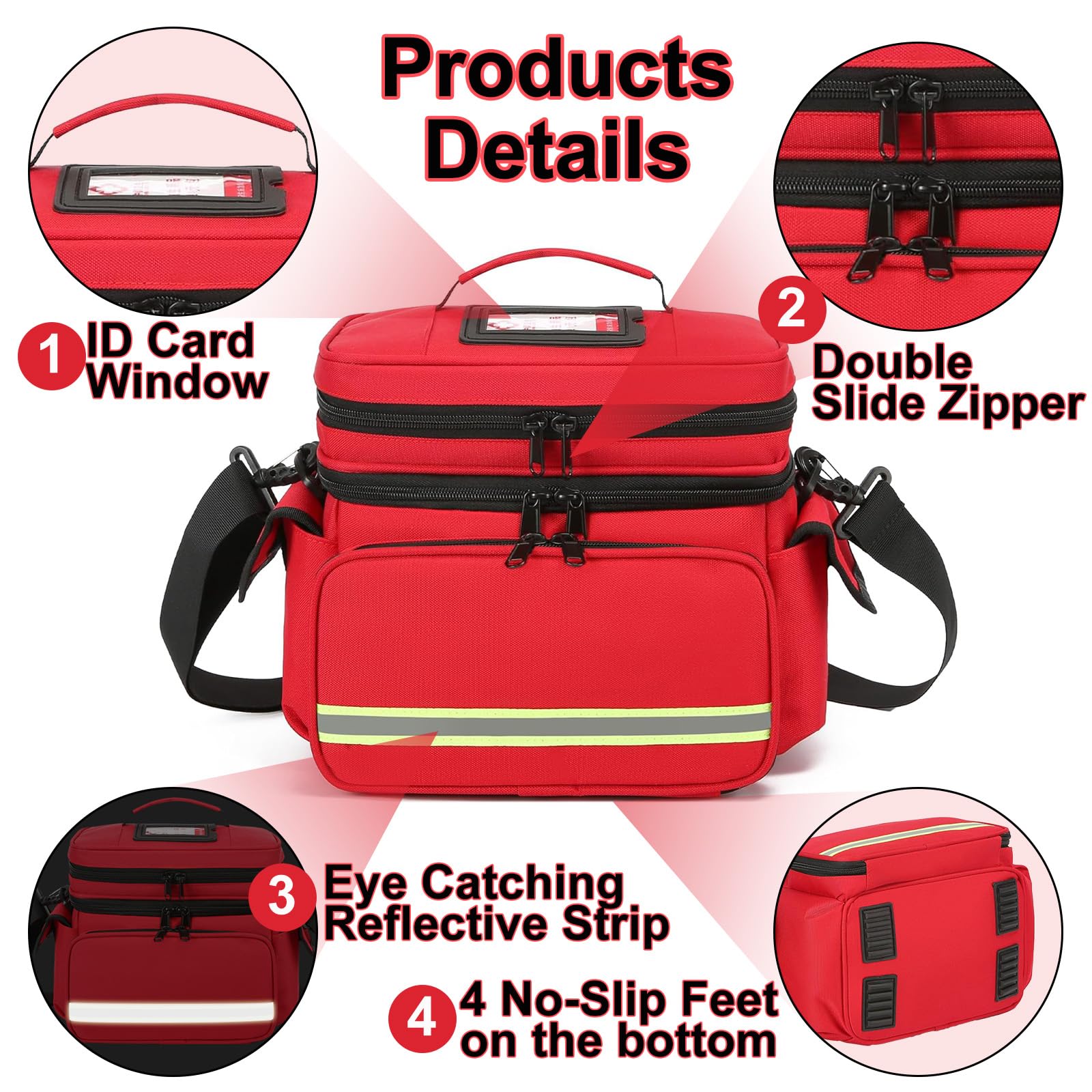 Trousse de Secours Vide, Trousse Infirmiere Pharmacie Voyage, Sac de Rangement de Médecine Portable avec Bandoulière, Double Couche, pour Maison Bureau voiture Camping et Randonnée