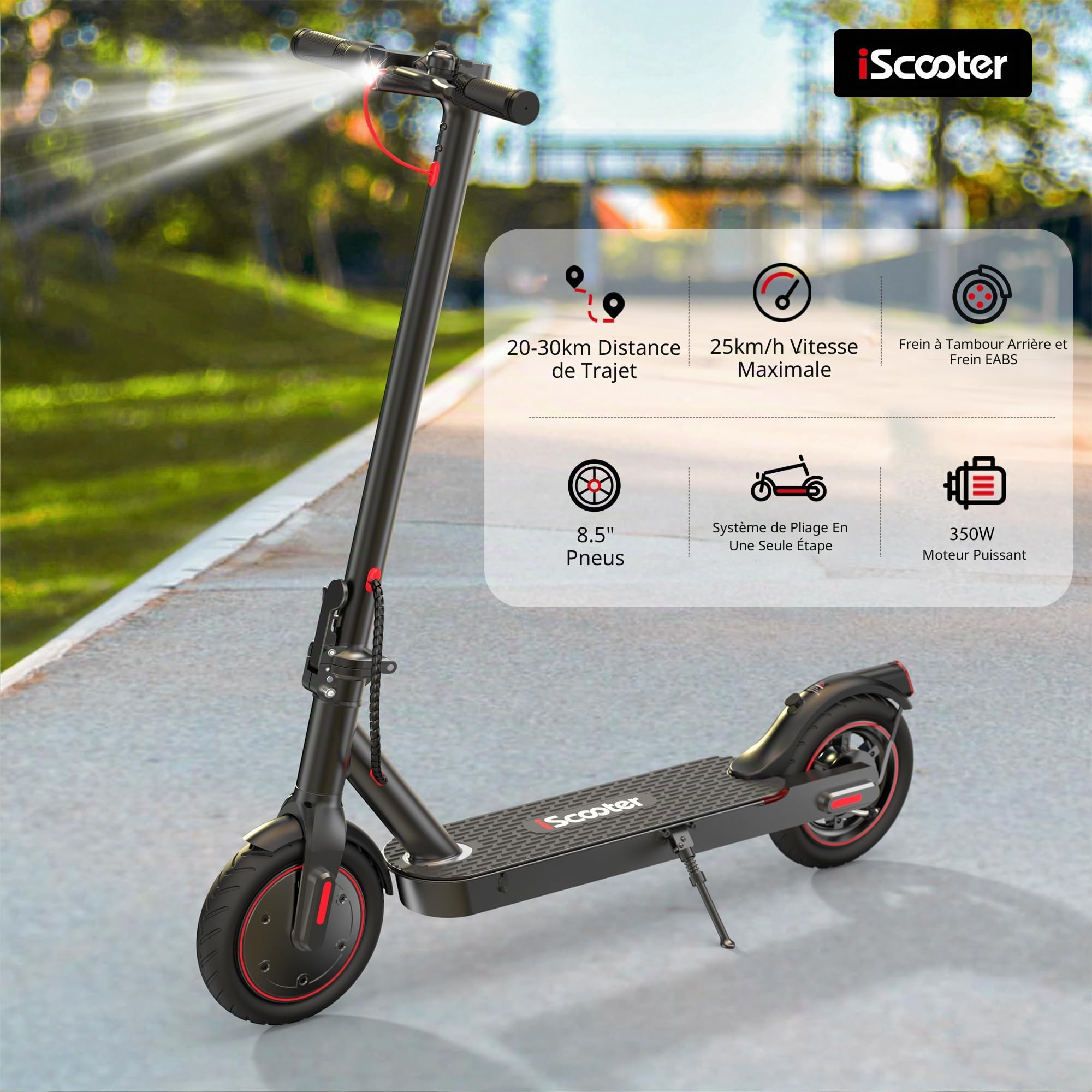 iScooter i8 Trottinette électrique Pliable pour Adolescents et Adultes, Moteur de 350 W, autonomie 20-30 km, Max 25 km/h, Batterie 187,2 Wh, Charge 100 kg, Double freinage, déplacements Quotidiens