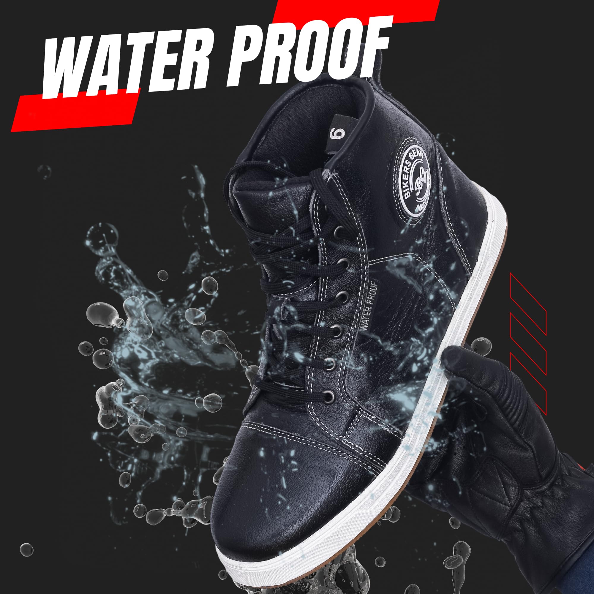 Bikers Gear Bottes de moto pour homme – Chaussures de moto imperméables en cuir avec techno Gi thermoplastique sur les orteils et les talons – Baskets urbaines avec support de cheville et semelle