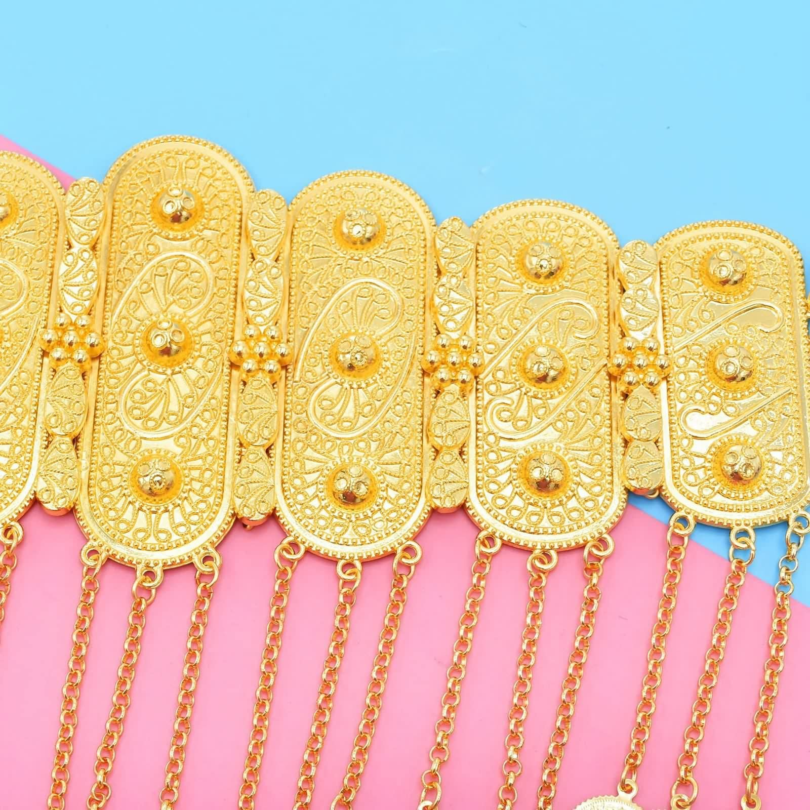 Daesar Körperschmuck Bauchkette Sexy, Taillenkette Vergoldet Breit Blumen mit Münzen Quasten Bauchketten für Frauen Gold