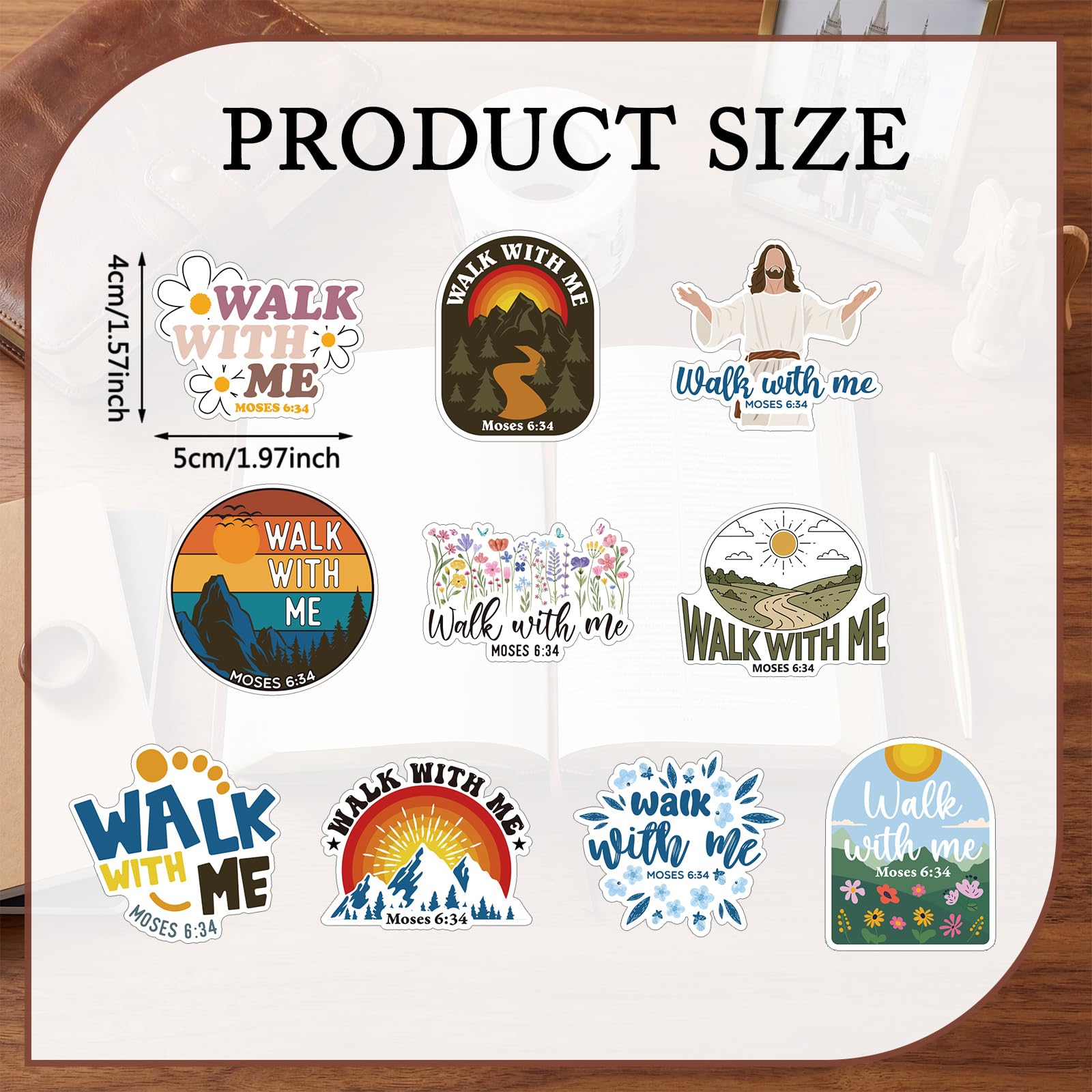 Glenmal 1000pcs Walk with Me Stickers 2026 Mormon Youth Moses 6: 34 Scrapbooking Jesus Religious Bautizo Waterproof Decals Christian Church Faith Baptism Gift for Conference Youth Missionary(Simple)