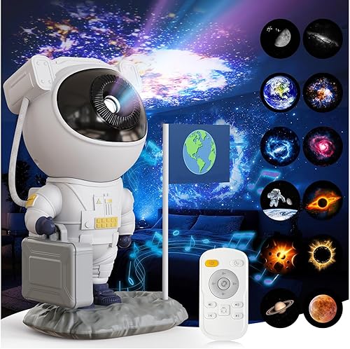 Miniatura 2 de Proyector de galaxia astronauta Planetario, proyector de estrellas, luz espacial 12 en 1 con altavoz Bluetooth 5.0, ruido blanco, temporizador y