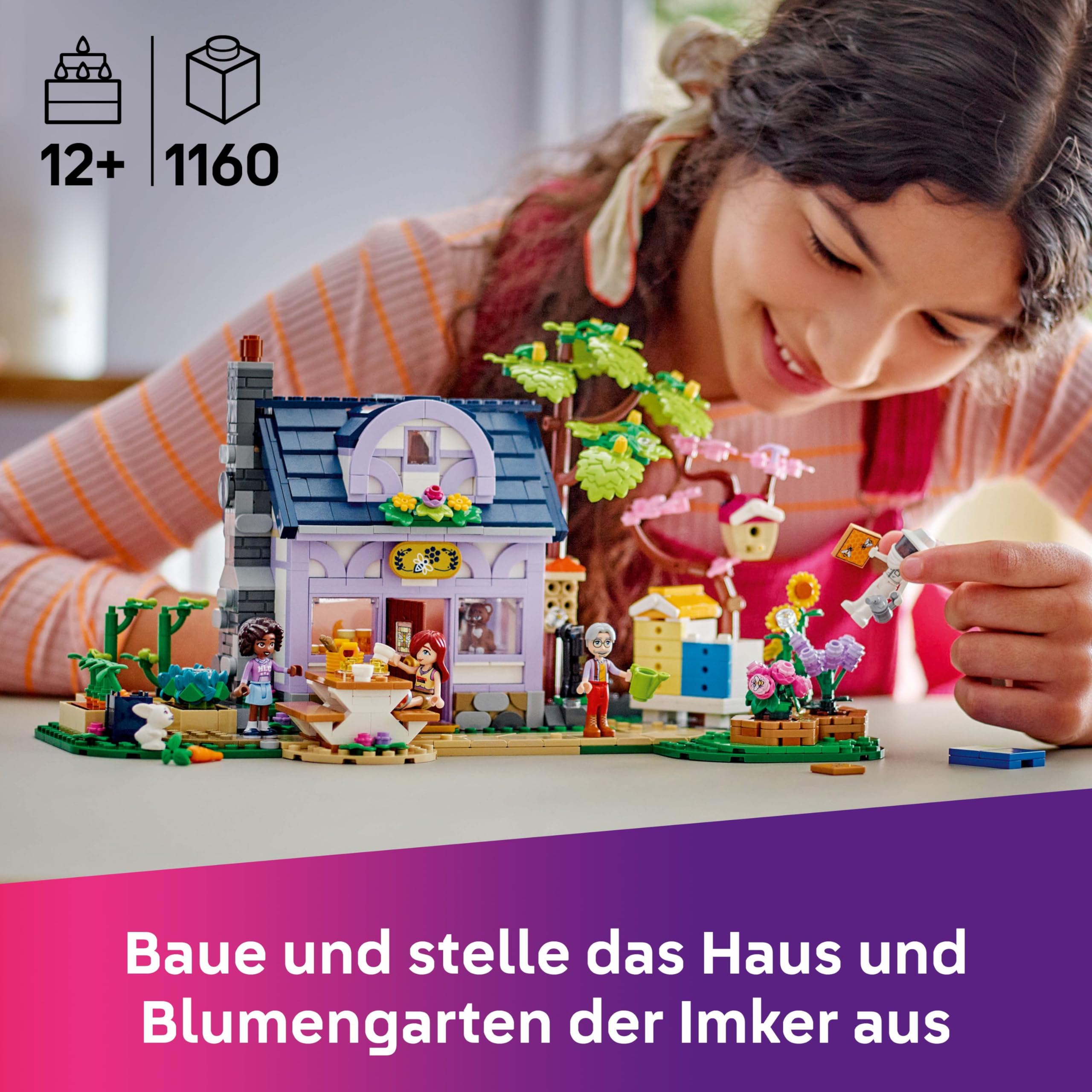LEGO Friends Haus und Blumengarten der Imker - Kreatives Spielzeug - Geschenk für Kinder und Jugendliche - Buntes Spielset mit Blumengarten - Modellbau mit 4 Spielfiguren, Katze und Hase - 42669