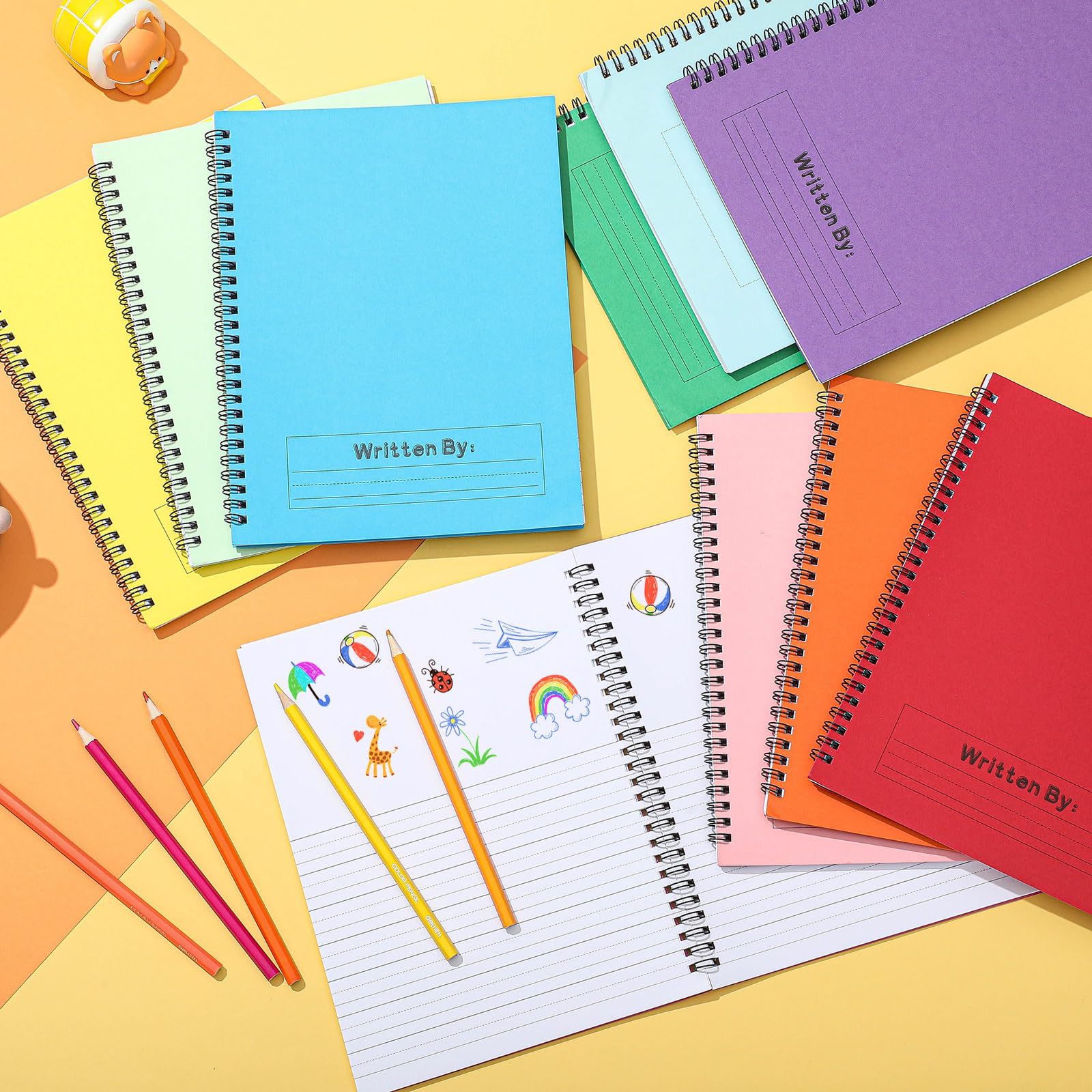 Henoyso Lot de 10 carnets de composition primaire K-2 en vrac à spirale, journal primaire, dessin, pratique de l'écriture manuscrite pour enfants de 4 à 6 ans, maternelle préscolaire, fournitures pour