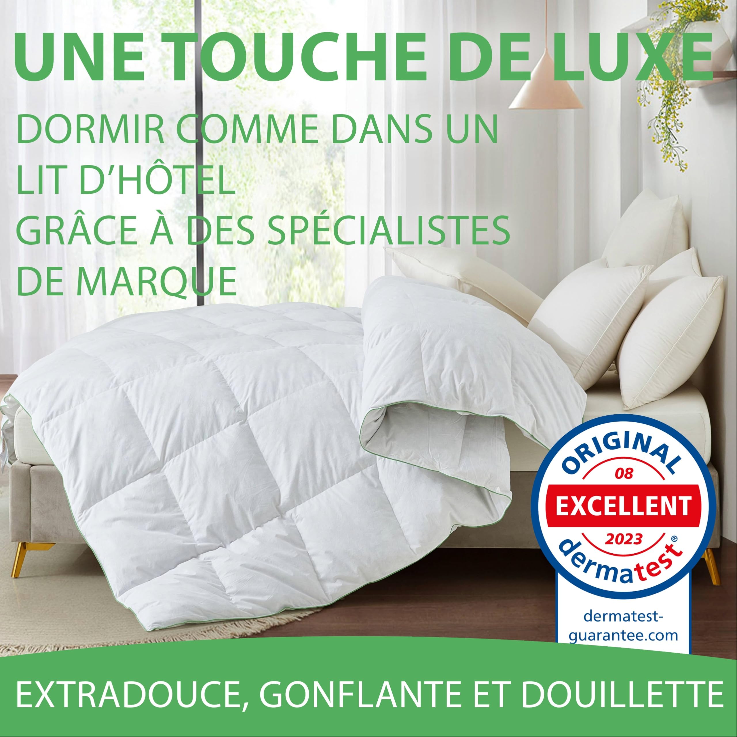 Welldora Couette 2 Personne Grand Confort 260x240 | 100% Plumes et Duvet Extradoux | Vérifiée par des Médecins, Oeko-Tex, Anti-Allergies, Certifiée RDS pour Le Bien-Être Animal | Couette Toute Saison