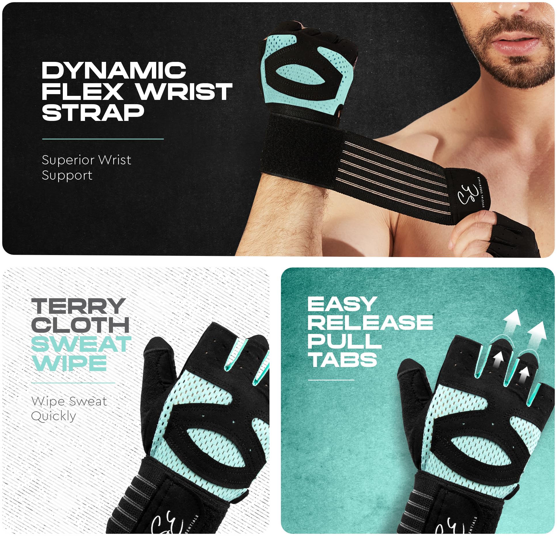 Special Essentials Gewichtheben Gym Handschuhe für Männer und Frauen - Fingerlose Trainingshandschuhe mit Anti-Rutsch-Polsterung und Handgelenkschlaufe - Perfekt für Übung, Radfahren & Training