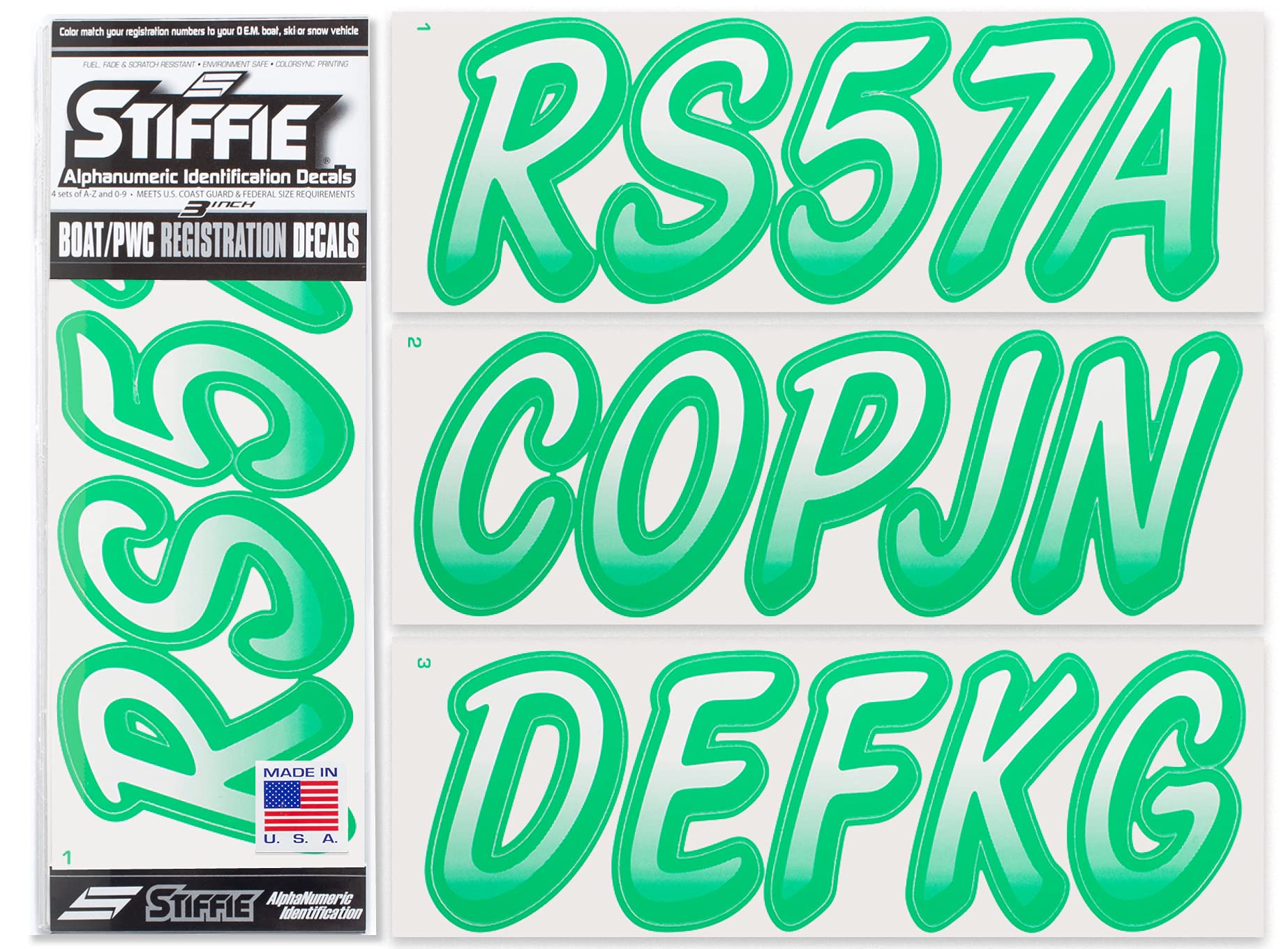 STIFFIE Whipline White/Teal 3" Boat &amp; PWC Registration Decals • Numbers Letters Stickers