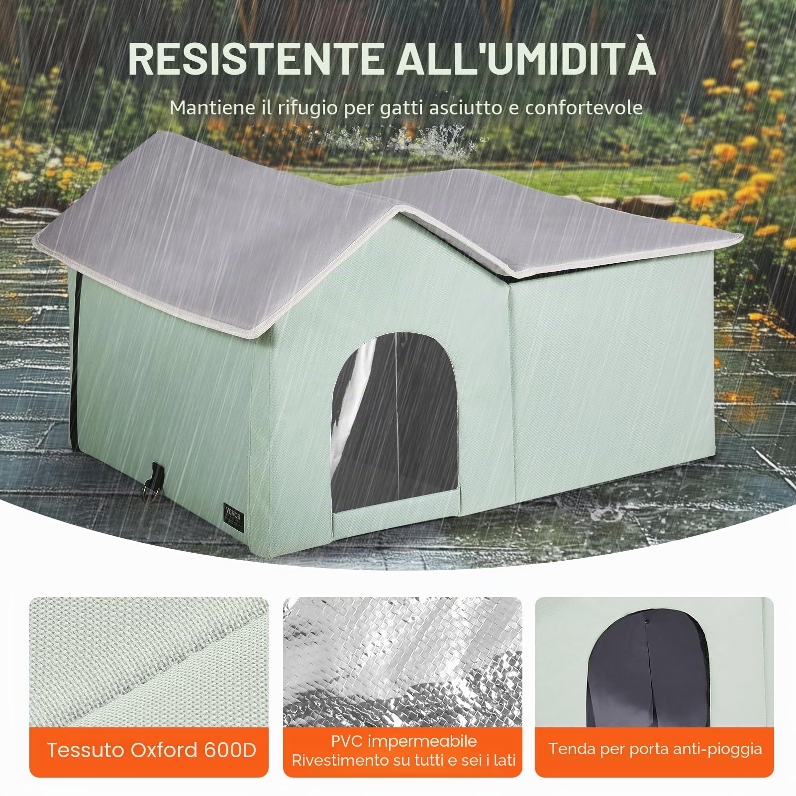 VEVOR Riscaldato per Gatti 65x53 cm, Tessuto Oxford 600D, Regolabile 40-60℃, Verde