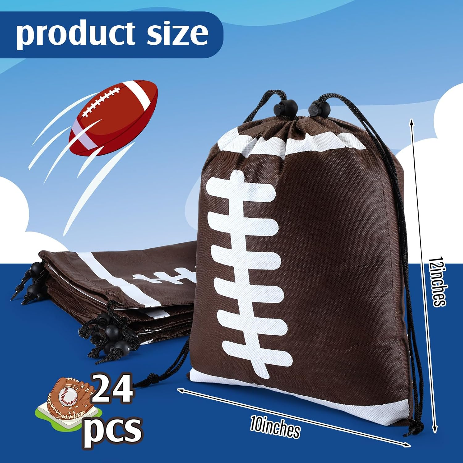 Nuogo 24 Pcs Football Drawstring Bags Bulk 10 x 12 Inch Football Party Favor Goodie Backpack Sports Gift Bags for Sports Teams Party Supplies(Brown) - Image 2
