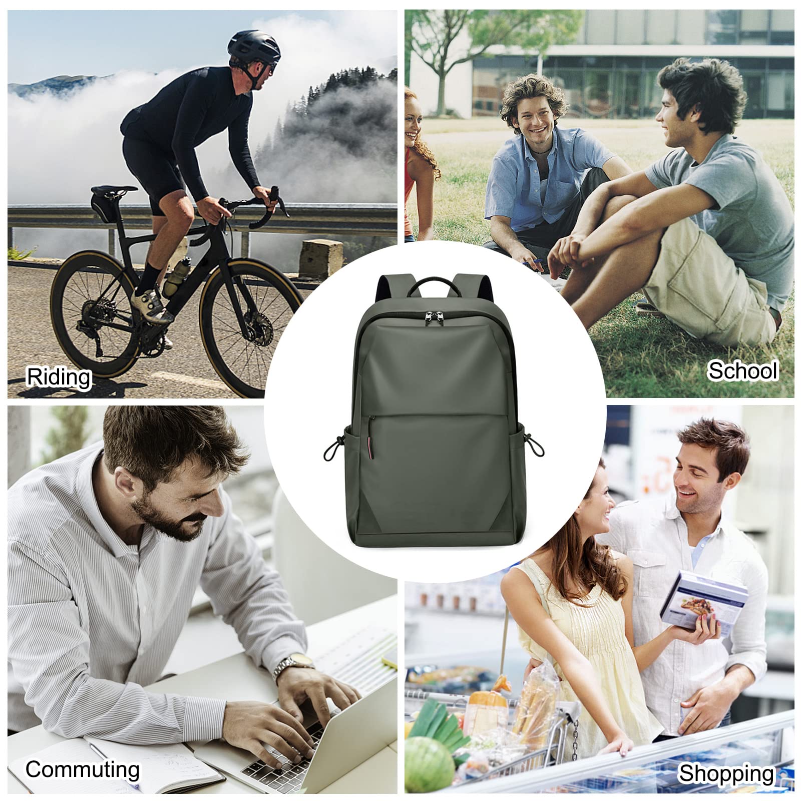 FANDARE Zaino Casual Uomo per Attività Commerciale e Scuola - Ultraleggero, Borsa a Tracolla, PC Zainetto Verde