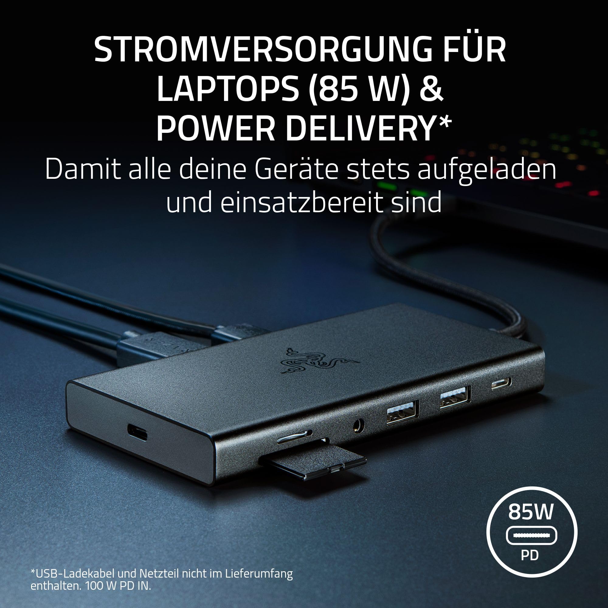 Razer USB-C Dock - 11 Anschlüsse mit HDMI, Gigabit-Ethernet, 3,5mm-Audio-Anschluss, USB-A & -C, kompatibel mit Windows und Mac (Bildschirm-Ausgabe mit 4K, 7.1 Surround Sound) Mercury
