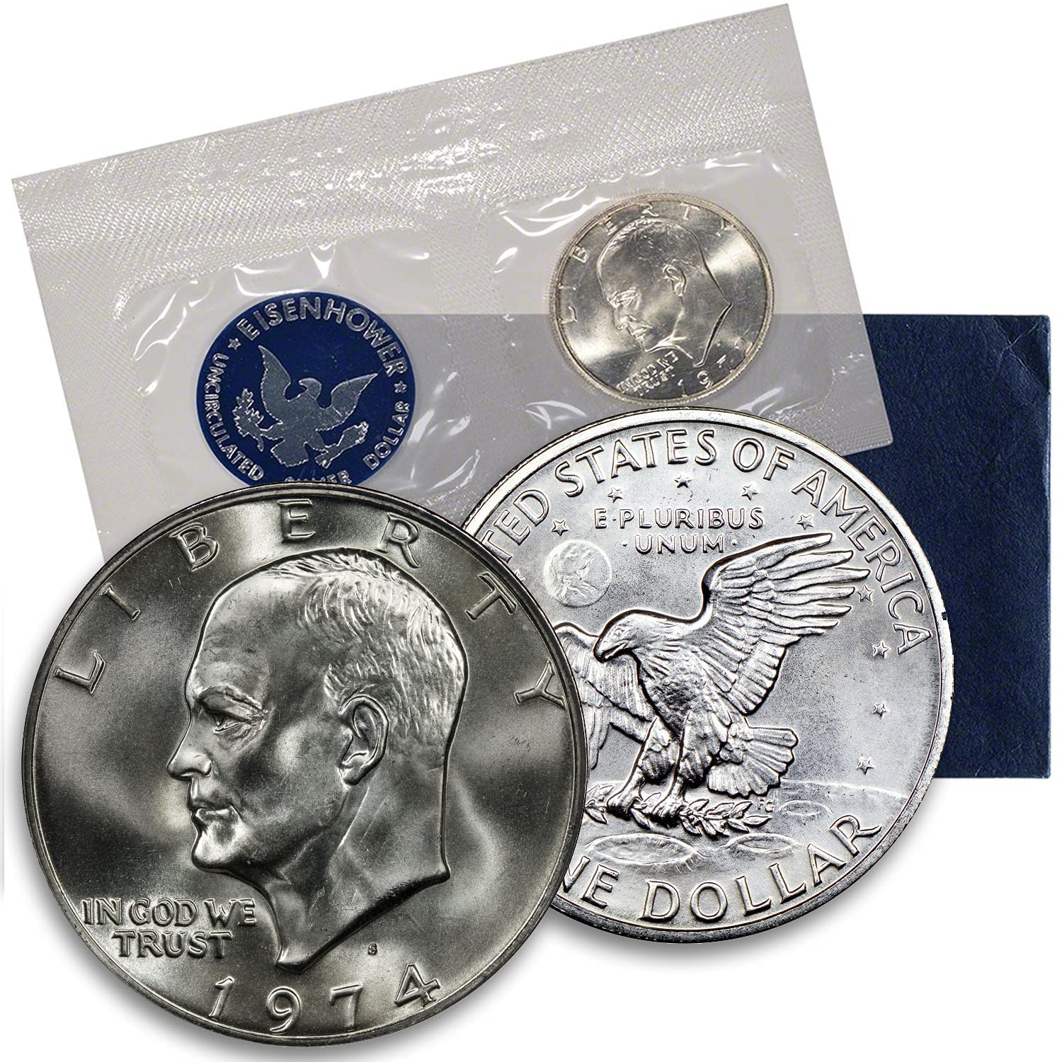 1974 S "Blue Ike" Eisenhower Uncirculated Silver Dollar $1 US Mint Brilliant Uncirculated