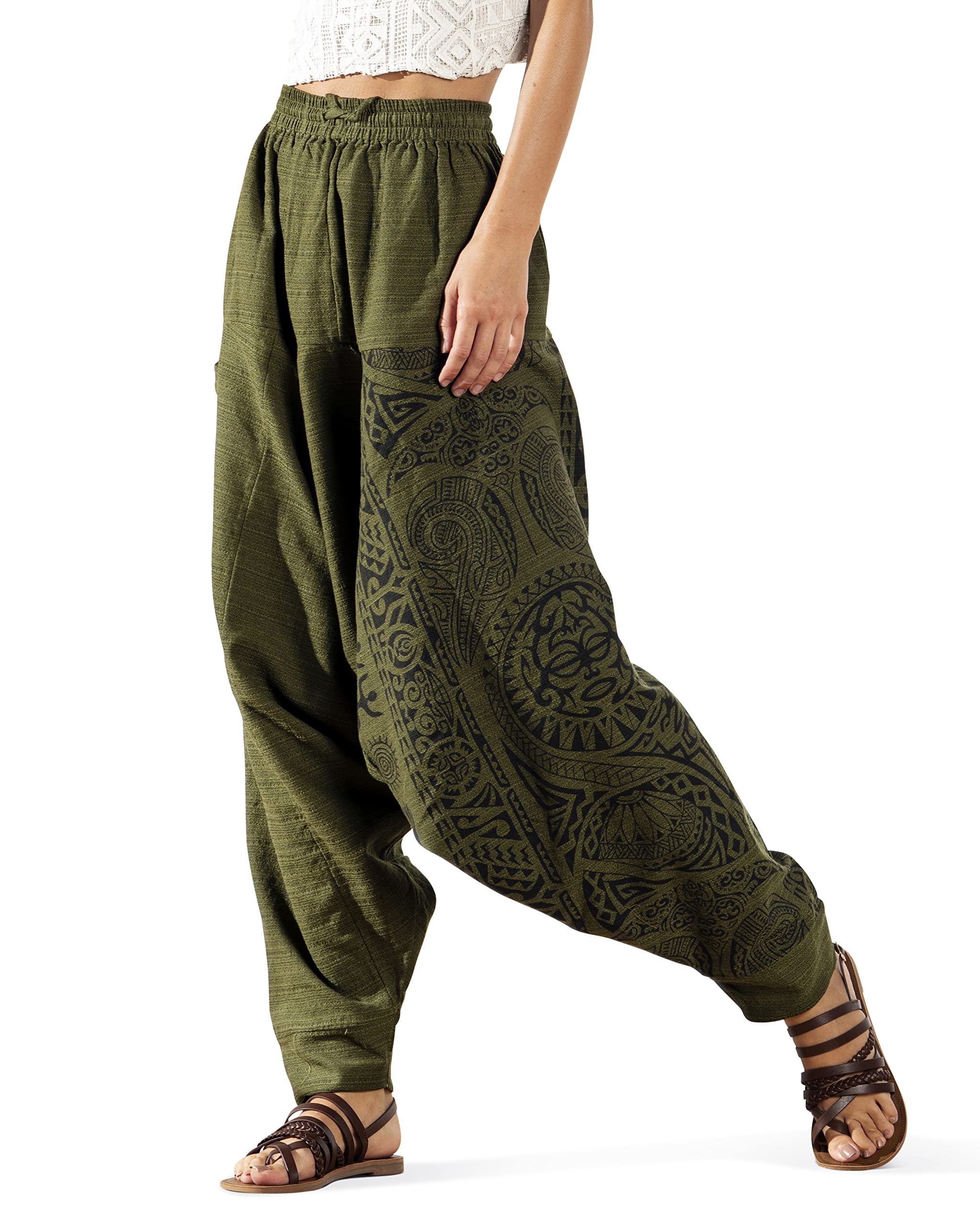 The Veshti Company Women's Printed Harem Pants - Boho Yoga Baggy Pants with Elastic Waist & Drawstring, Hippie Lounge Pants