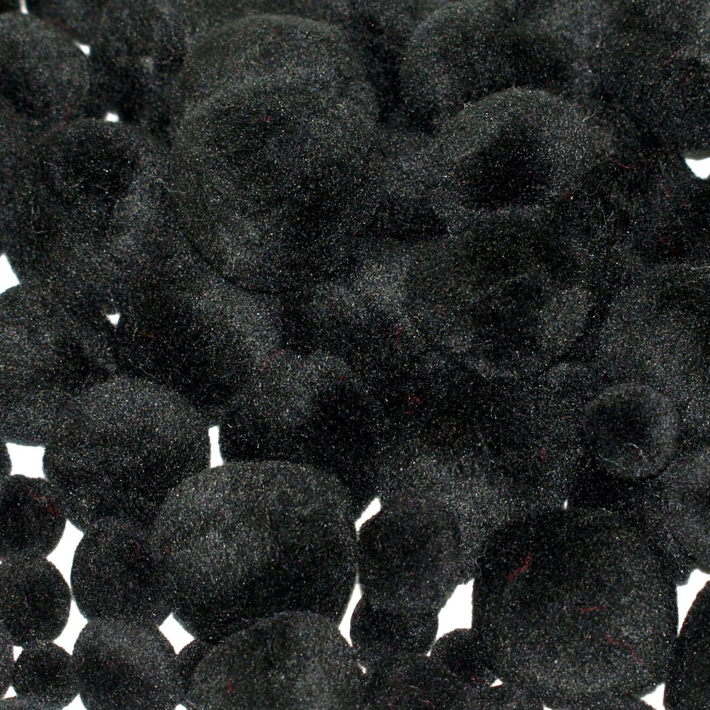 Black Pompoms Pom Spider Bodies fluffy Assorted Sizes 100 Pieces Craft Poms