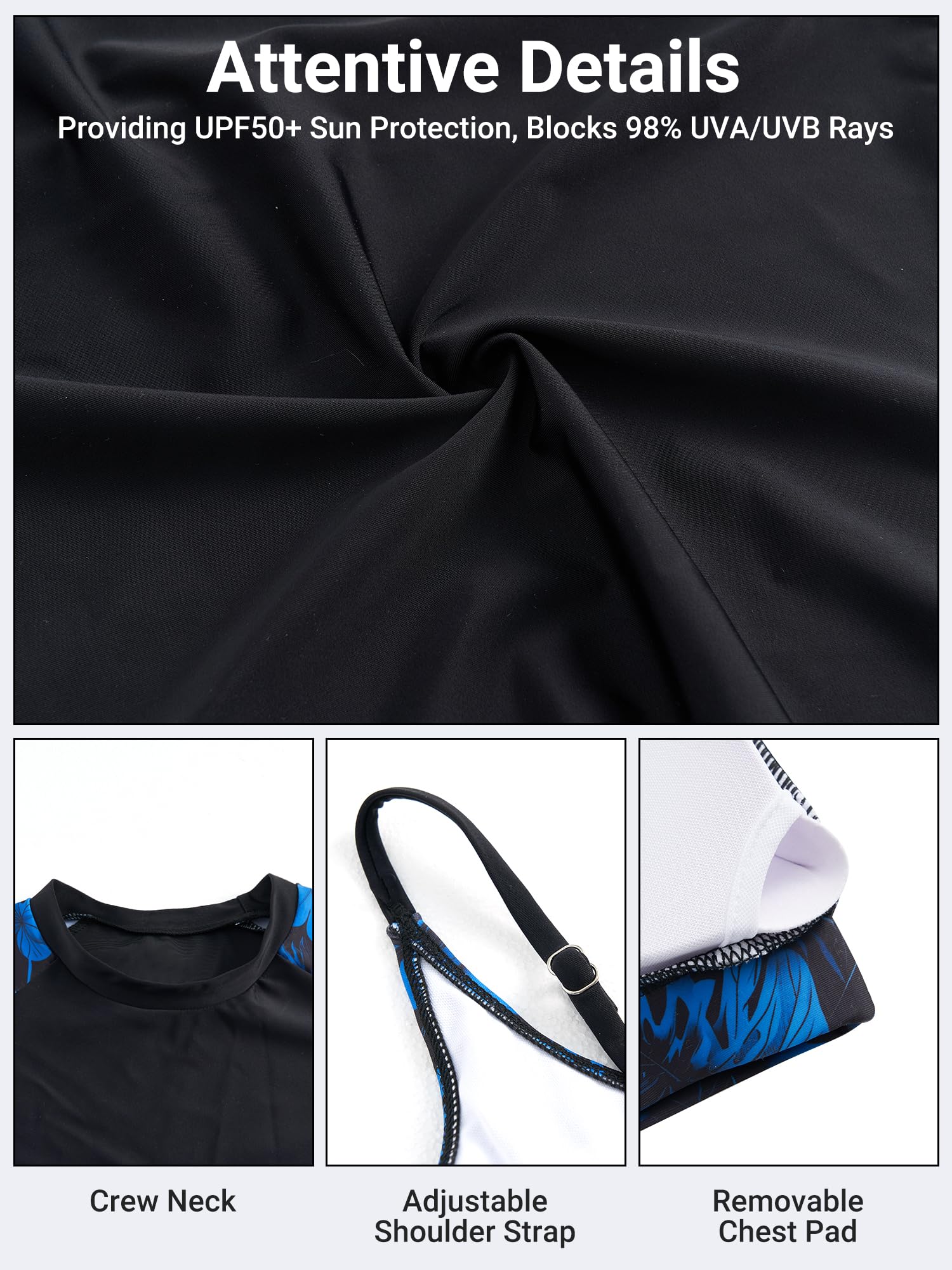 Owntop Maillot de bain 3 pièces Rashguard UPF50+ UV pour femme à manches courtes, haut de bikini et short taille haute